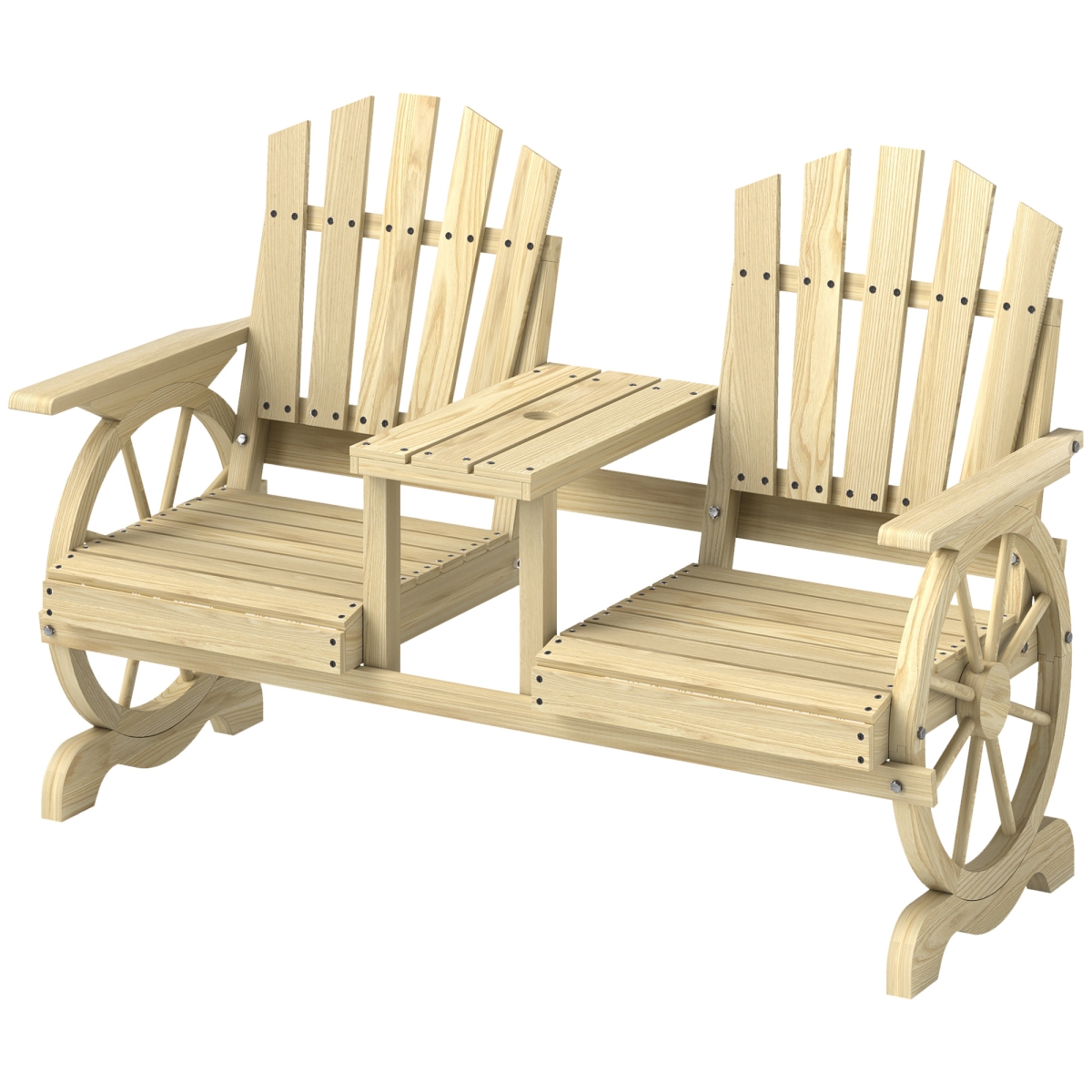 Picture of 212 Main 84G-777V00ND Outsunny 2-Seat Wooden Garden Bench with Table - Umbrella Hole - High Backrest - Armrests for Backyard - Patio - Garden&#44; Natural Wood