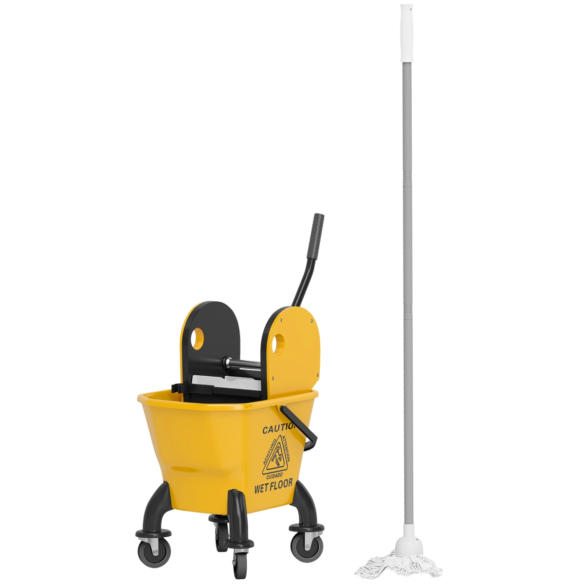 Picture of 212 Main 720-028V00YL 27.5 qt. HOMCOM Mop Bucket with Wringer on Wheels for Floor Cleaning - Down Press Wringer with Handle & Mop&#44; Yellow