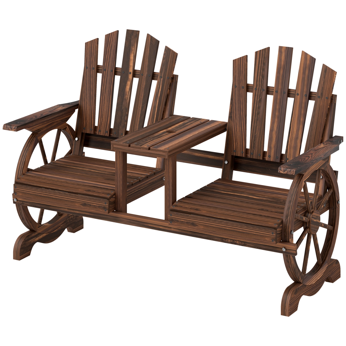 Picture of 212 Main 84G-777V00TN Outsunny 2-Seat Wooden Garden Bench with Table - Umbrella Hole - High Backrest - Armrests for Backyard - Patio - Garden&#44; Carbonized