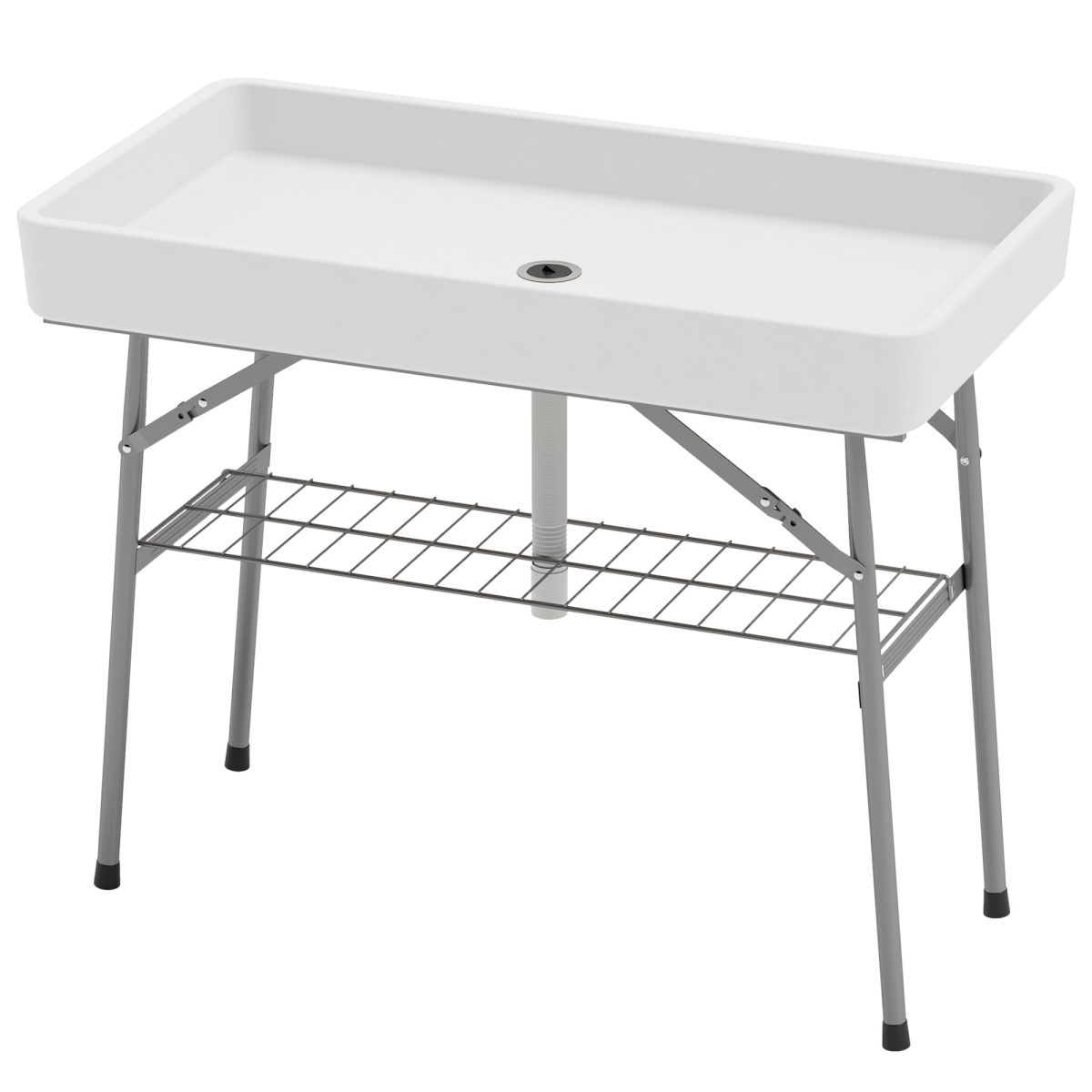 Picture of 212 Main 84G-618V00WT 3.4 ft. Outsunny Folding Ice Cooler Table with Drain - Fill & Chill Table Outdoor Table Cooler with Storage Shelf - Drink Cooler for Parties Picnic BBQ Camping Wedding&#44; White