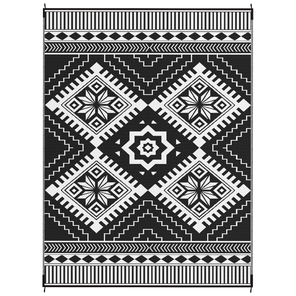 Picture of 212 Main 84J-069V00WT 9 x 12 ft. Outsunny Reversible Outdoor Rug - Waterproof Plastic Straw with Carry Bag&#44; White & Black Toothed Rhombus