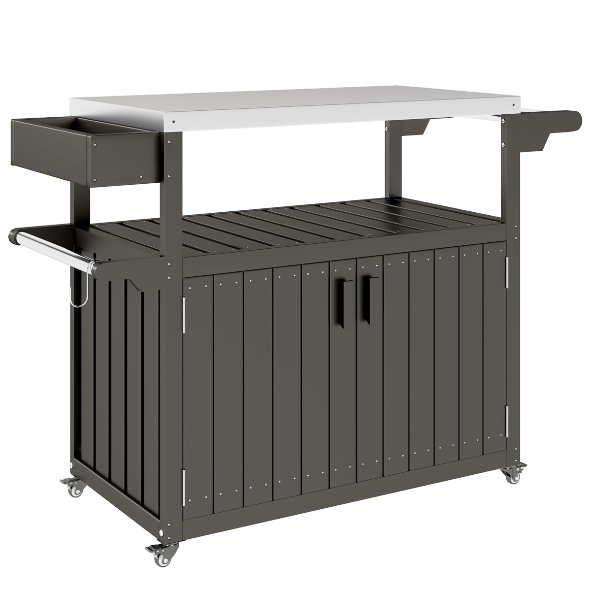Picture of 212 Main 84G-747V00CG Outsunny Outdoor Bar Cart with Storage - Stainless Steel Outdoor Bar Table Top - Wheeled HDPE Kitchen Island for Food Prep&#44; Gray