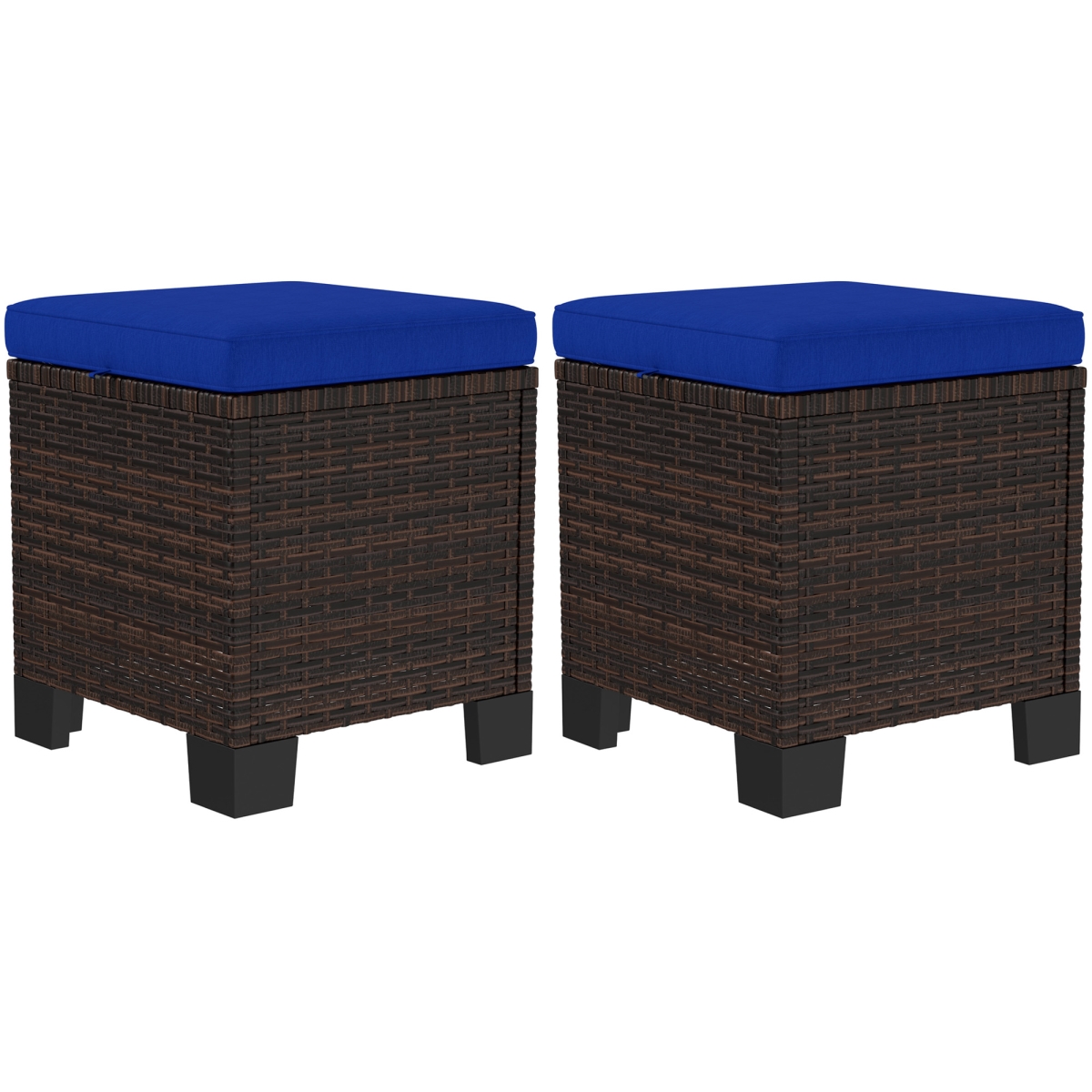Picture of 212 Main 867-293V00DB Outsunny Wicker Outdoor Ottomans with Cushions - Rattan Ottoman Footrest & Side Table for Patio Yard Poolside&#44; Dark Blue - 2 Piece