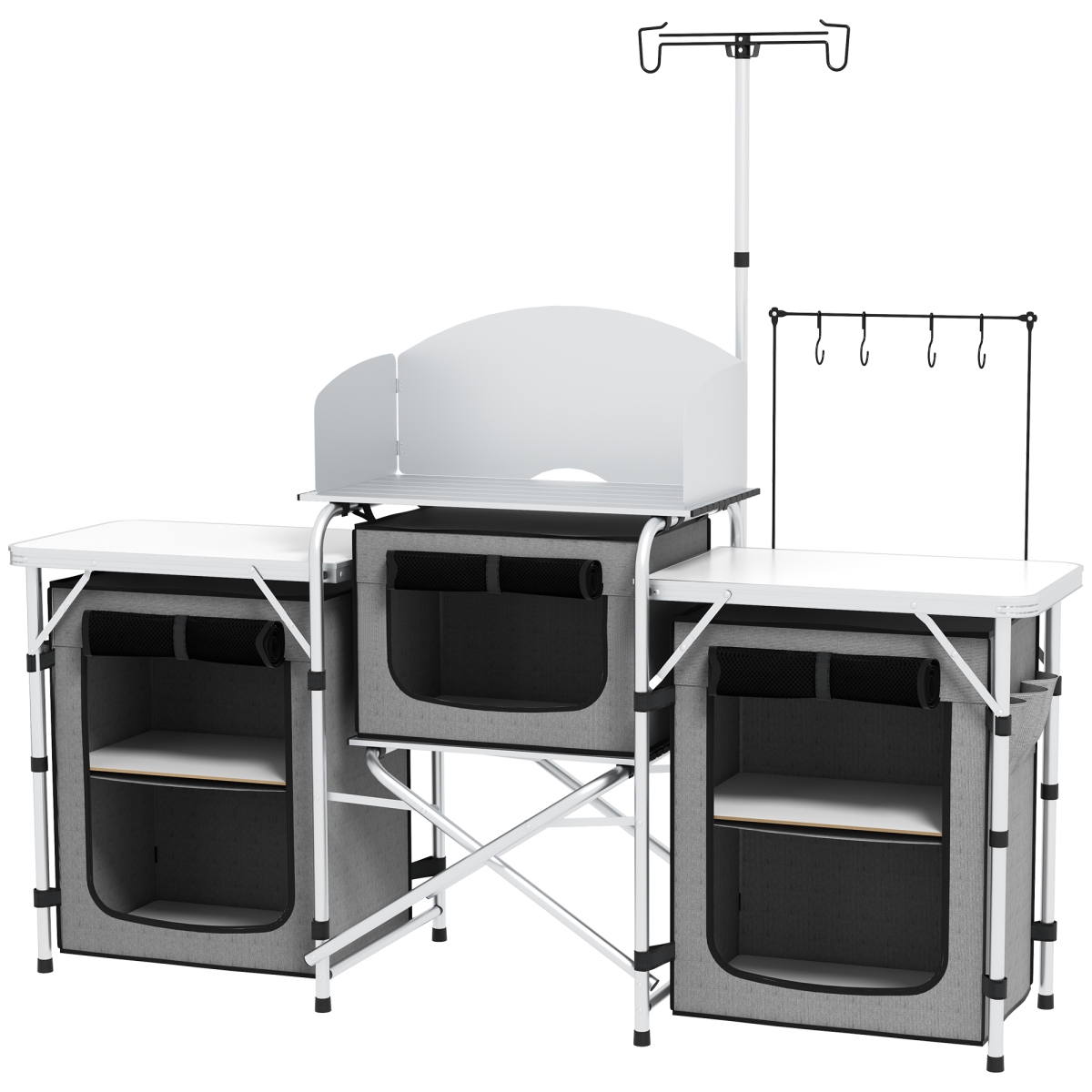 Picture of 212 Main A20-381V00GY Outsunny Portable Camping Kitchen Table with Storage Windshield for BBQ Picnic&#44; Gray