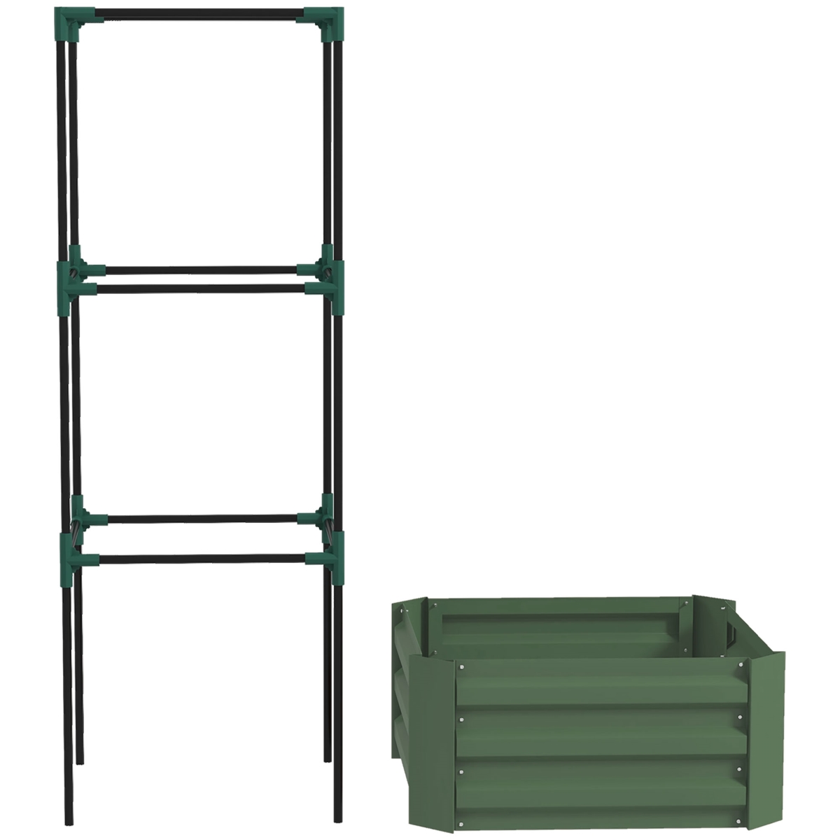 Galvanized Raised Garden Bed with Tomato Cage - Light Green - 24 x 24 x 11.75 in. - Durable Steel Design