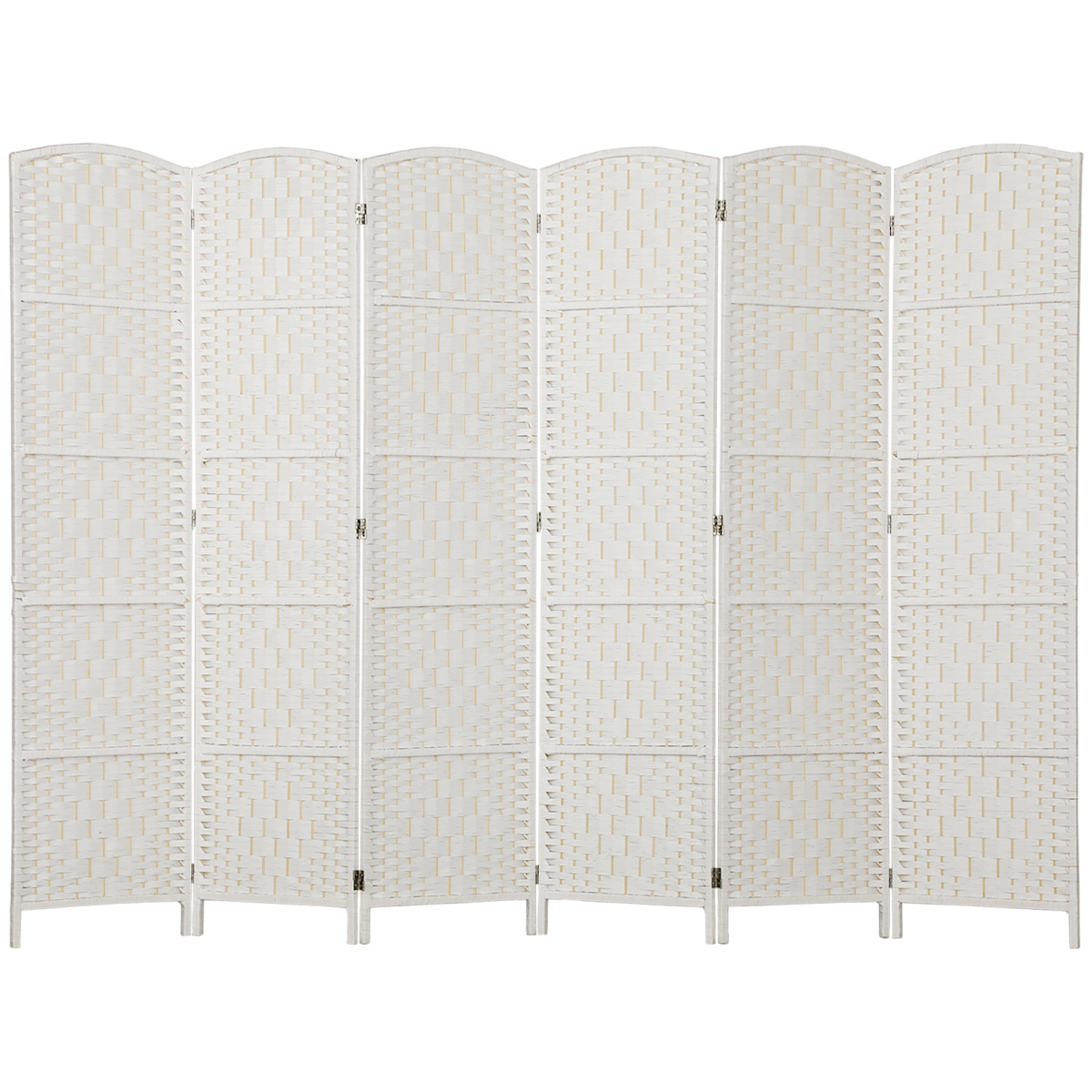 830-162V00WT 6 ft. HOMCOM Room Divider - 6 Panel Folding Privacy Screen - Tall Portable Weave Partition Wall Divider for Bedroom, White