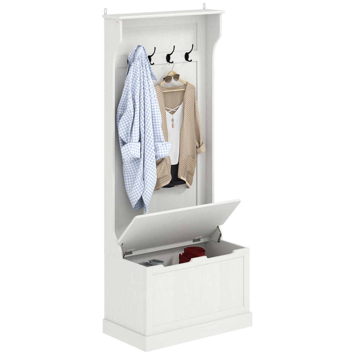 837-031V80WT HOMCOM Hall Tree with Coat Rack - Storage & Sitting Bench, White
