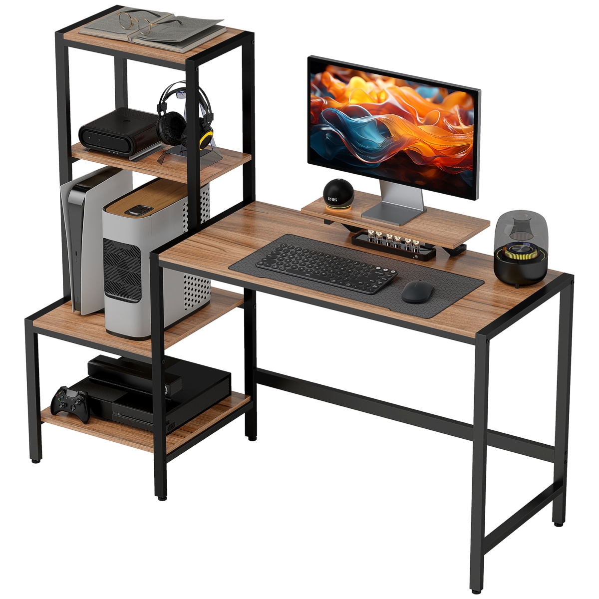 Picture of 212 Main 920-102V80BN 59 in. HOMCOM Computer Desk - CPU Desk with Monitor Stand - Reversible 4-Tier Shelf - Industrial Writing Desk for Study Room&#44; Brown