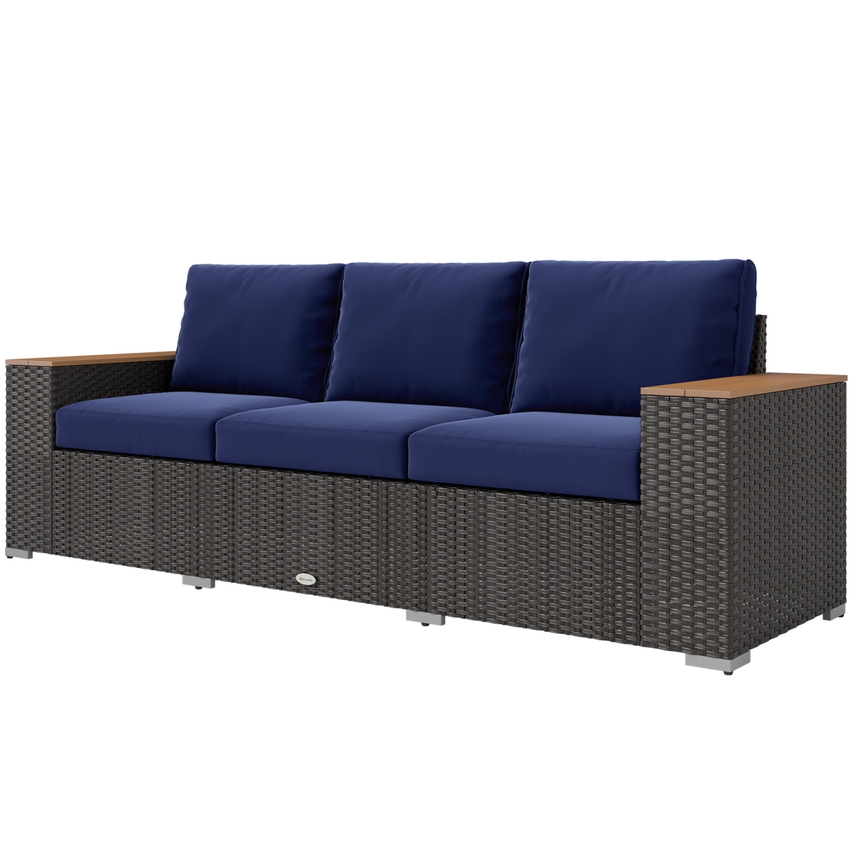 Picture of 212 Main 860-304V00DB Outsunny 3-Seat Outdoor Patio Sofa with Cushions - PE Rattan Wicker Sofa with Wide Armrests - Outdoor Wicker Couch&#44; Navy Blue