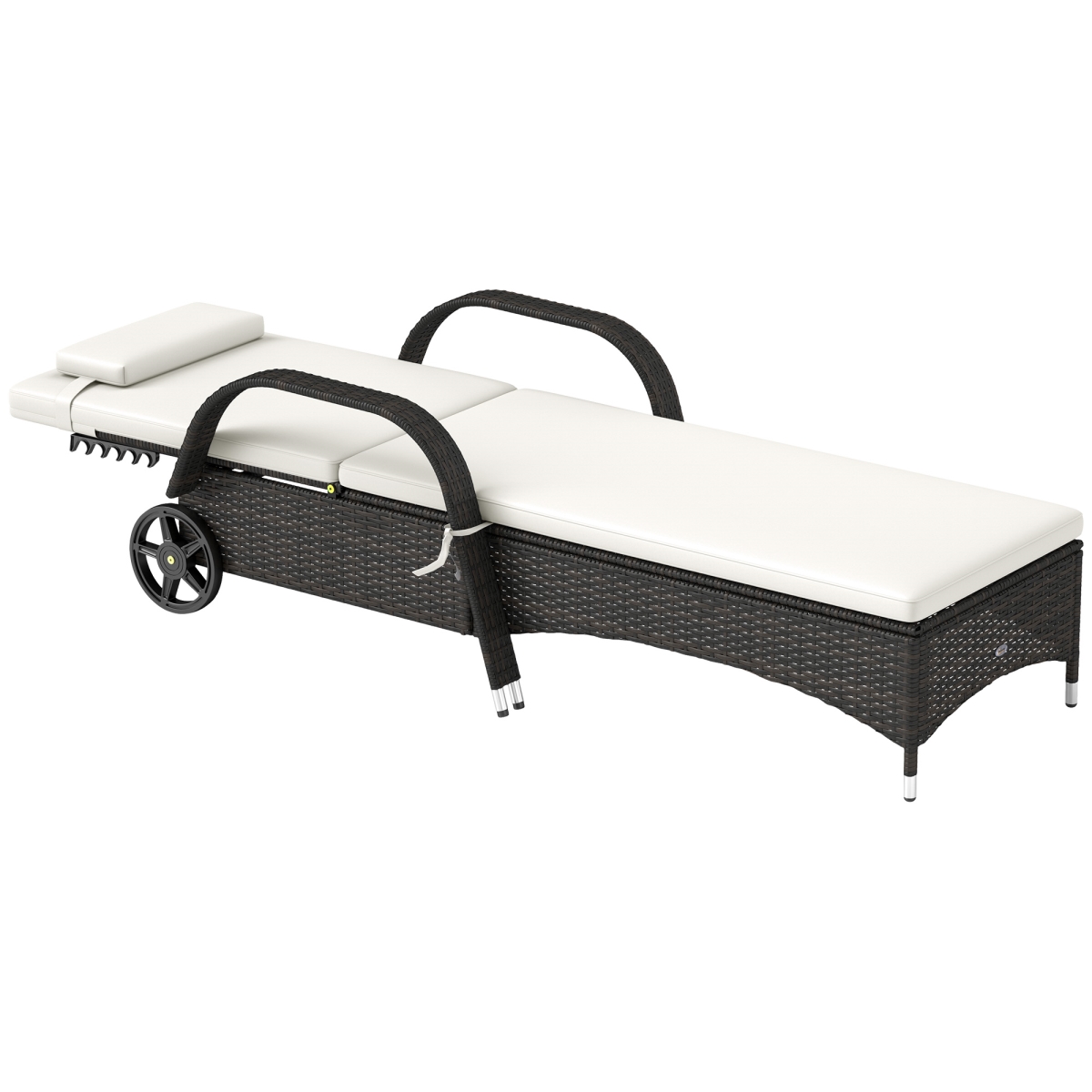 Picture of 212 Main 862-005V06CF Outsunny Outdoor Chaise Lounge - 5-Level Adjustable Backrest Rattan Pool Lounge Chair with Wheels - Cushion & Headrest&#44; Cream