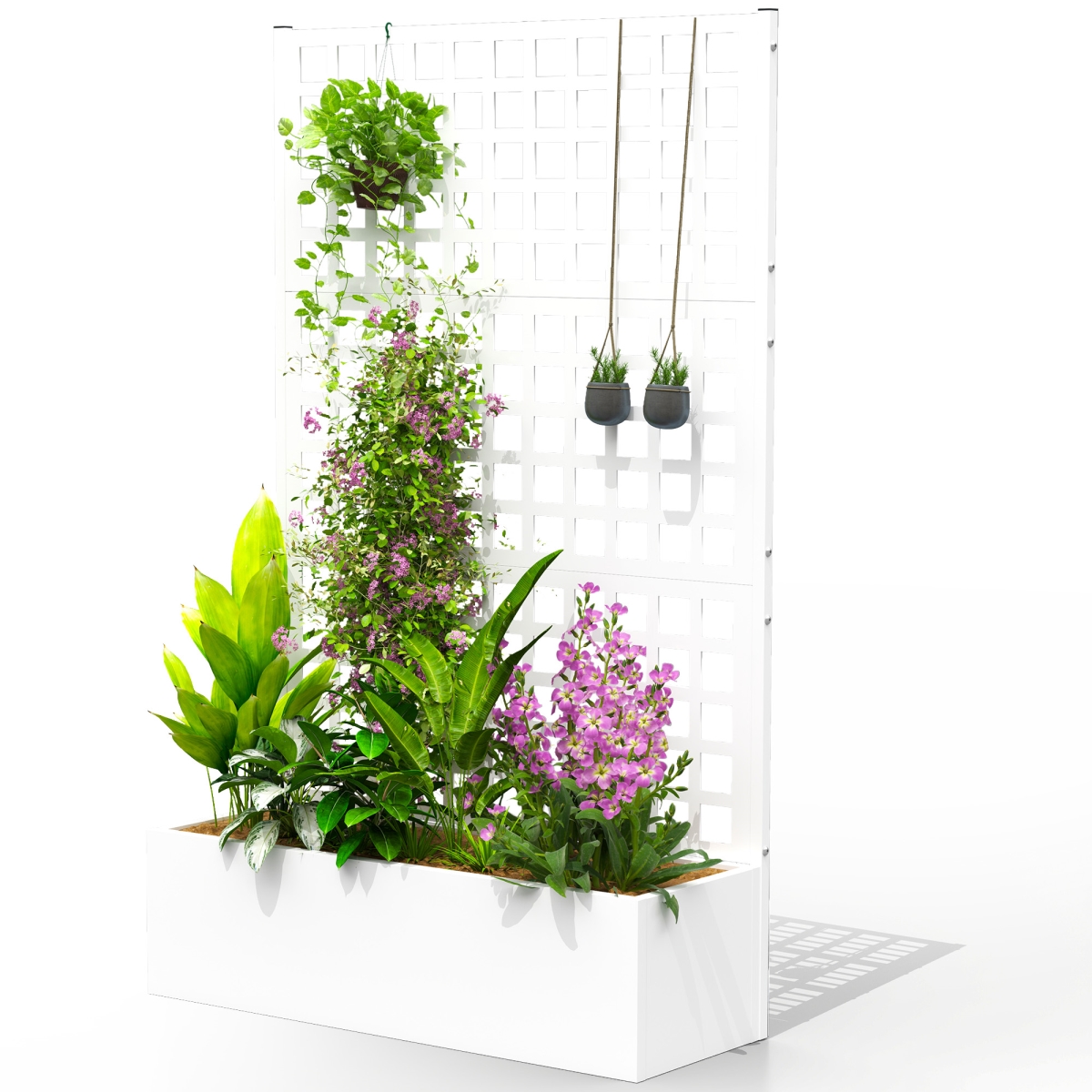 84H-146V01WT 43 x 16 x 70 in. Outsunny Galvanized Raised Garden Bed Planter Box with Trellis for Climbing Plants, Vegetable & Vines, White