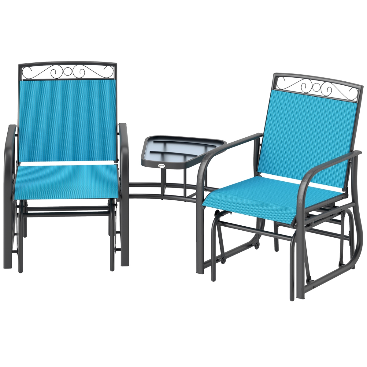 Picture of 212 Main 84B-731V00LB Outsunny Outdoor Glider Chairs with Coffee Table&#44; Patio 2-Seat Rocking Chair Swing with Breathable Sling for Backyard&#44; Blue