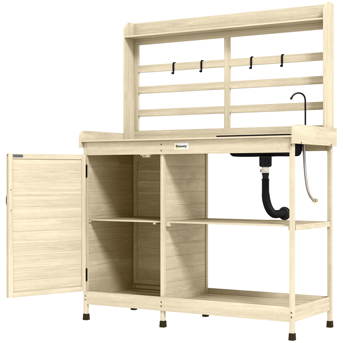 Picture of 212 Main 845-941V00ND Outsunny Wooden Potting Bench with Storage - Sink - Water Tap for Backyard - Patio - Balcony&#44; Natural