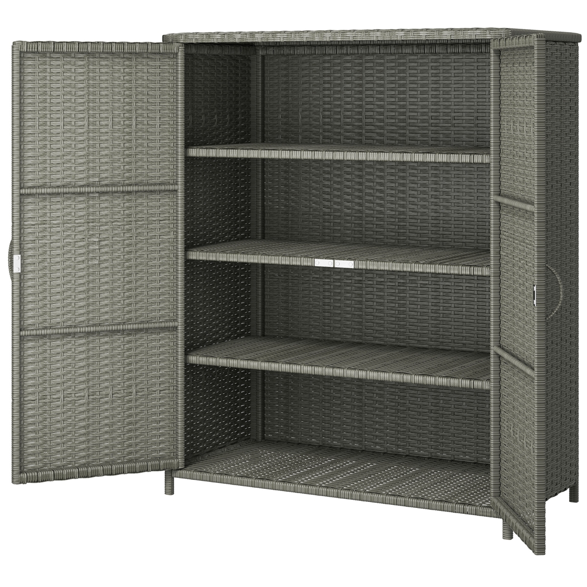 Picture of 212 Main 865-028V00CG Outsunny Rattan Wicker Outdoor Storage Cabinet with 4 Shelves & 2 Doors for Garden Pool Towel Storage&#44; Dark Gray