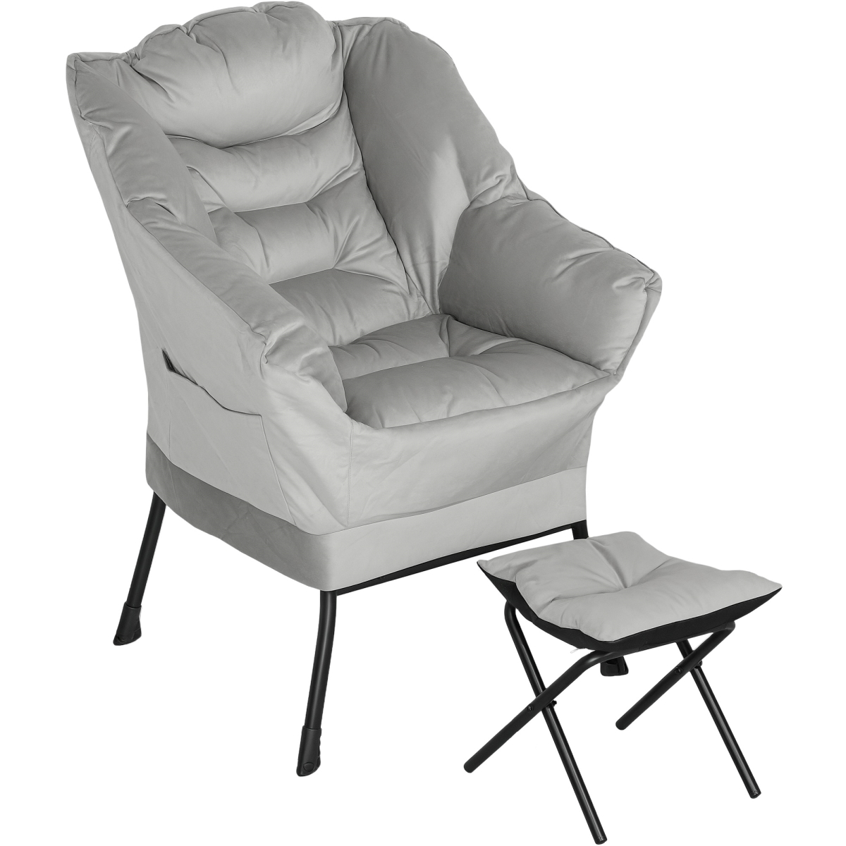 Picture of 212 Main 83B-131V00LG HOMCOM Lazy Chair & Ottoman Set - Fabric Upholstered Accent Chair with Side Pockets for Living Room - Bedroom&#44; Light Gray