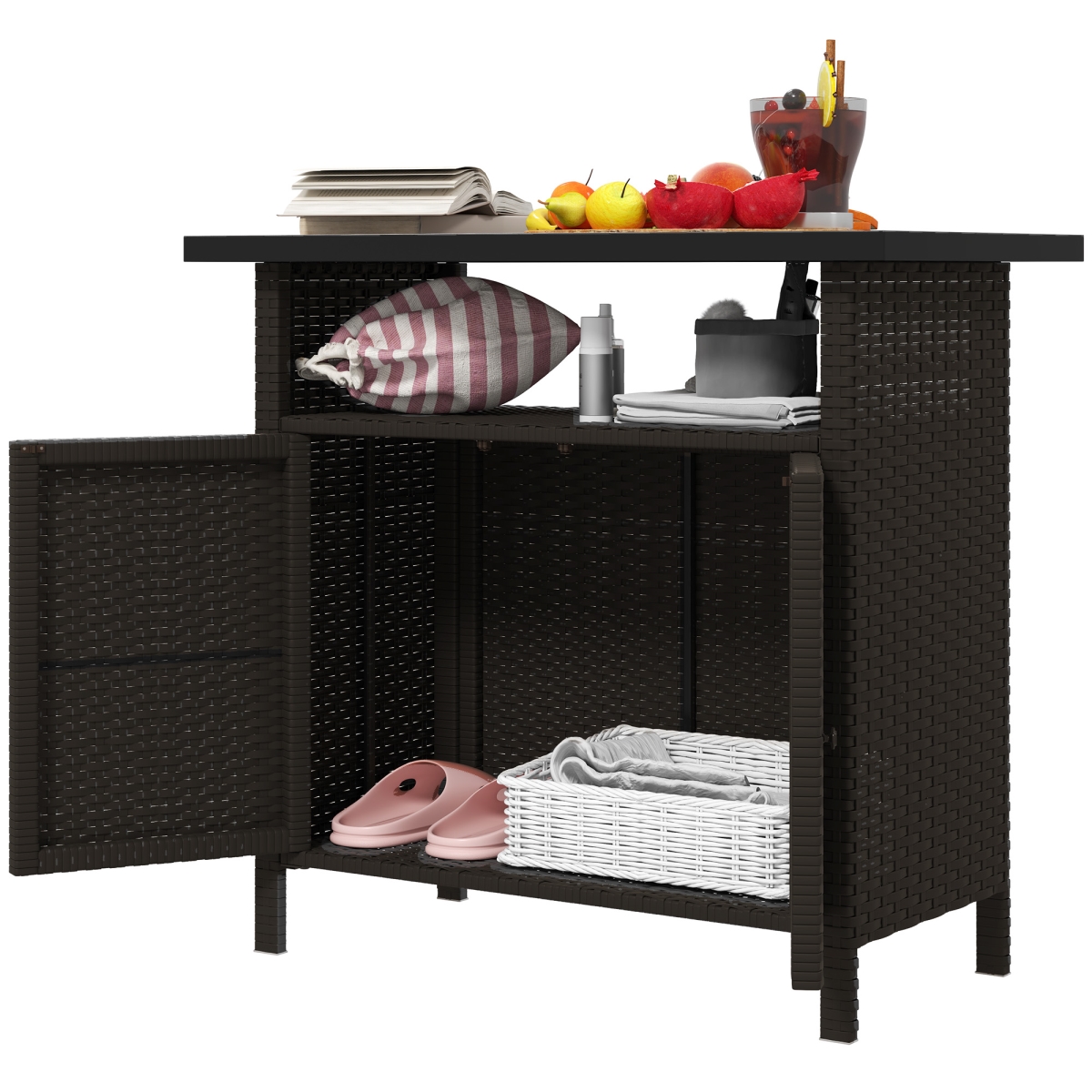 Picture of 212 Main 865-029V00CF Outsunny Wicker Outdoor Storage Cabinet with Two Doors & Shelf for Outdoor Pool Towel Storage&#44; Dark Coffee - Set of 2