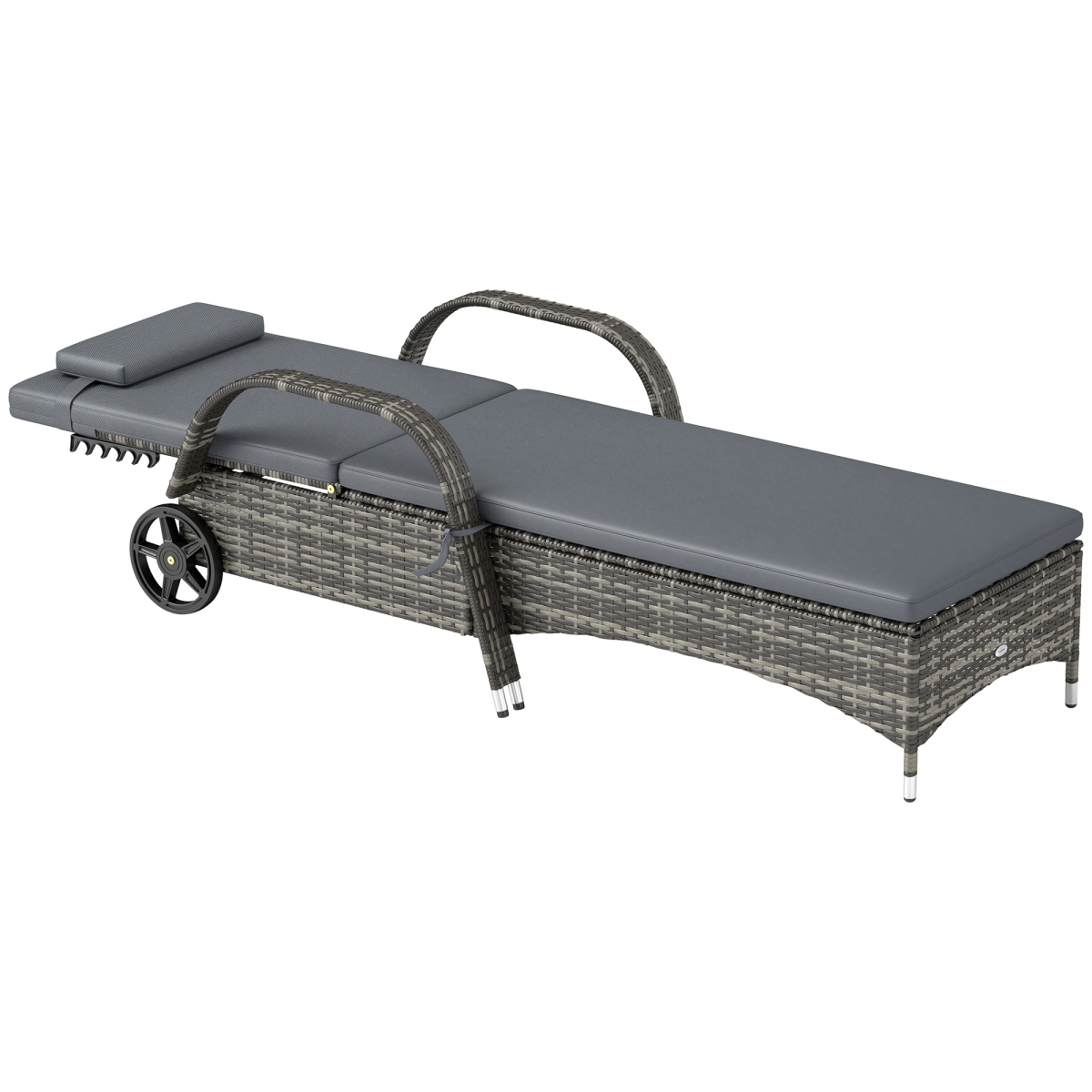 Picture of 212 Main 862-005V06GY Outsunny Outdoor Chaise Lounge - 5-Level Adjustable Backrest Rattan Pool Lounge Chair with Wheels - Cushion & Headrest&#44; Gray