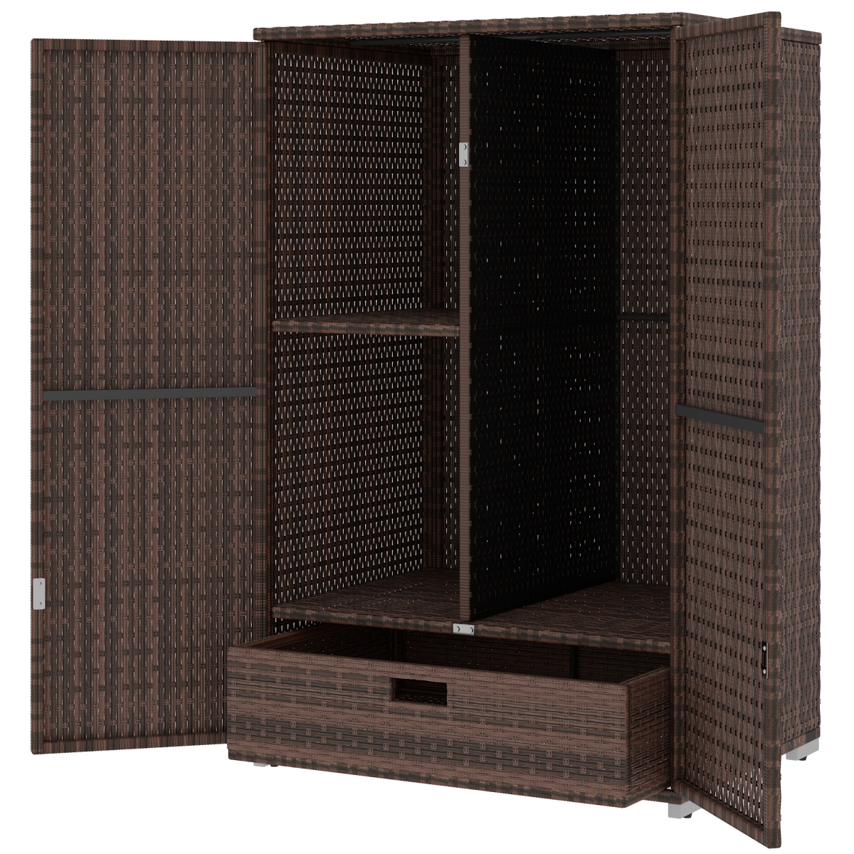 Picture of 212 Main 865-014V00MB Outsunny Outdoor Storage Cabinet with Shelves - Rattan Pool Towel Storage Cabinet with Removable Shelf & Drawer&#44; Mixed Brown