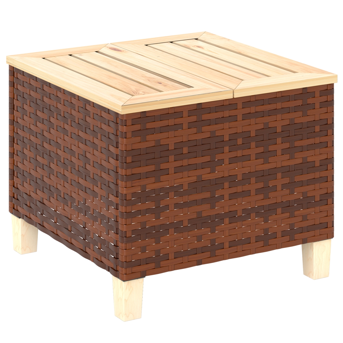 Picture of 212 Main 867-235V00BN Outsunny Outdoor Side Table with PE Rattan - Patio End Table with Natural Fir Wood Tabletop & Legs - Weather Resistant Accent Table for Patio Pool Porch&#44; Brown