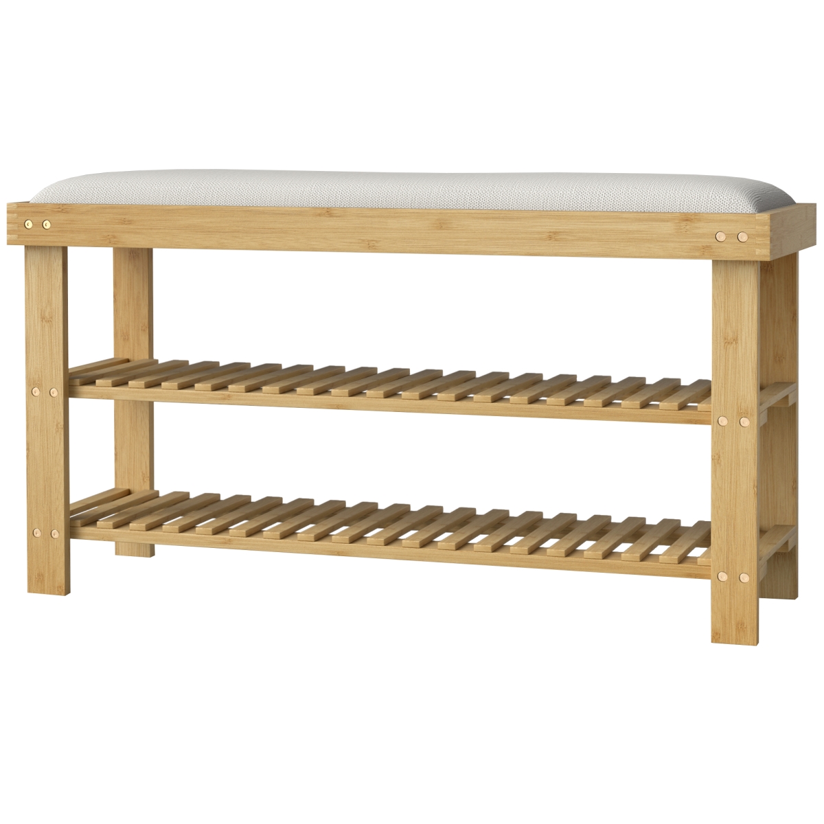 Picture of 212 Main 837-539V01CW HOMCOM Bamboo Shoe Storage Bench - 3-Tier Entryway Bench with Cushion - Shoe Organizer - Hallway&#44; Cream White
