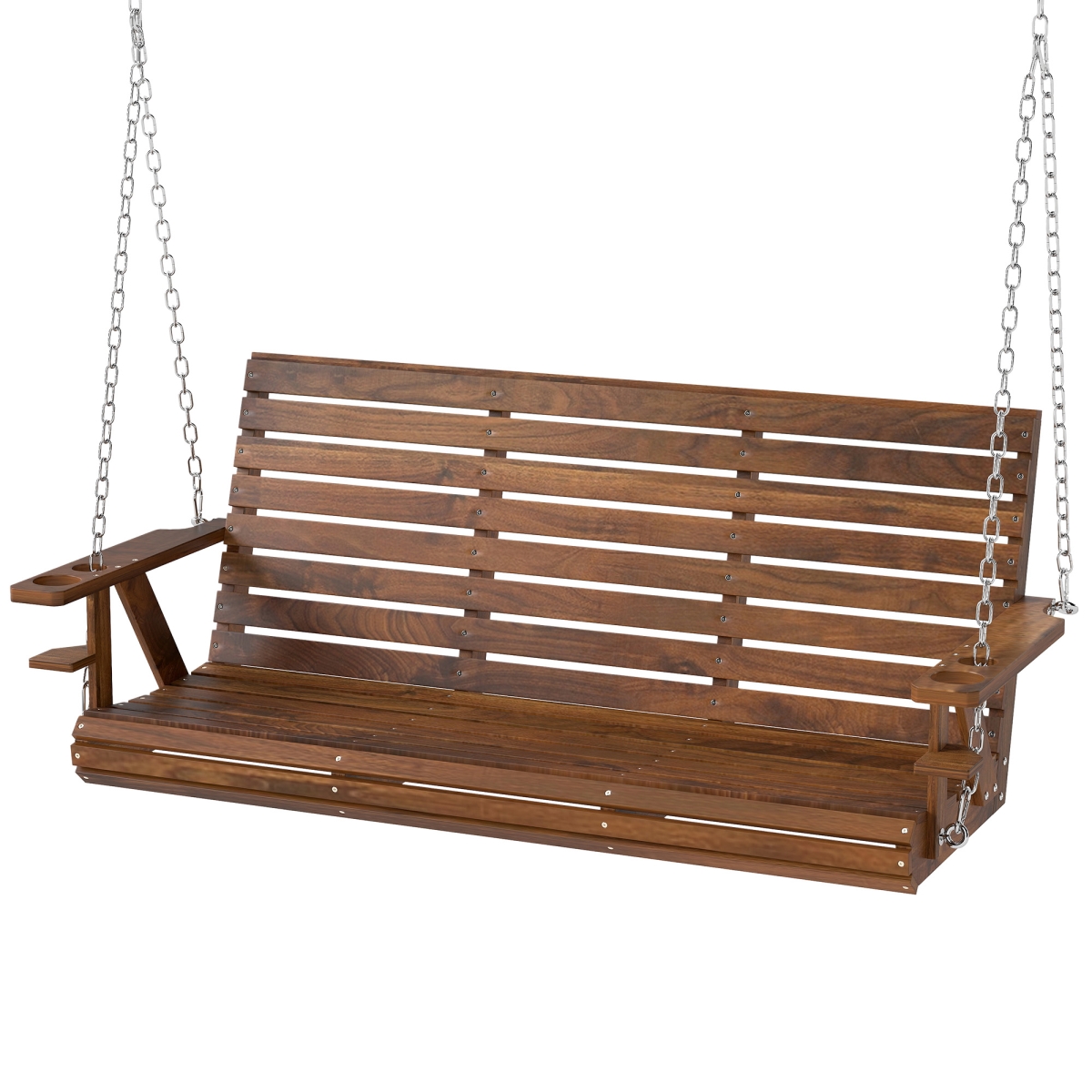 Picture of 212 Main 84A-351V00TN Outsunny 3-Seater Swing Bench - Wooden Porch Swing with Cupholders - Hanging Chains for Patio Garden&#44; Carbonized