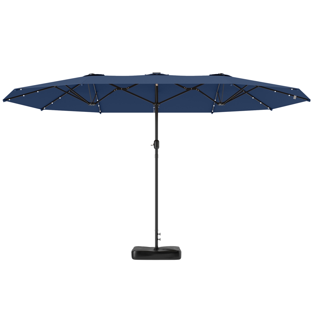 84D-106V80NU 14.4 ft. Outsunny Garden Parasol Double-Sided Sun Umbrella with Base - Patio Parasol with LED Solar Lights, Navy Blue