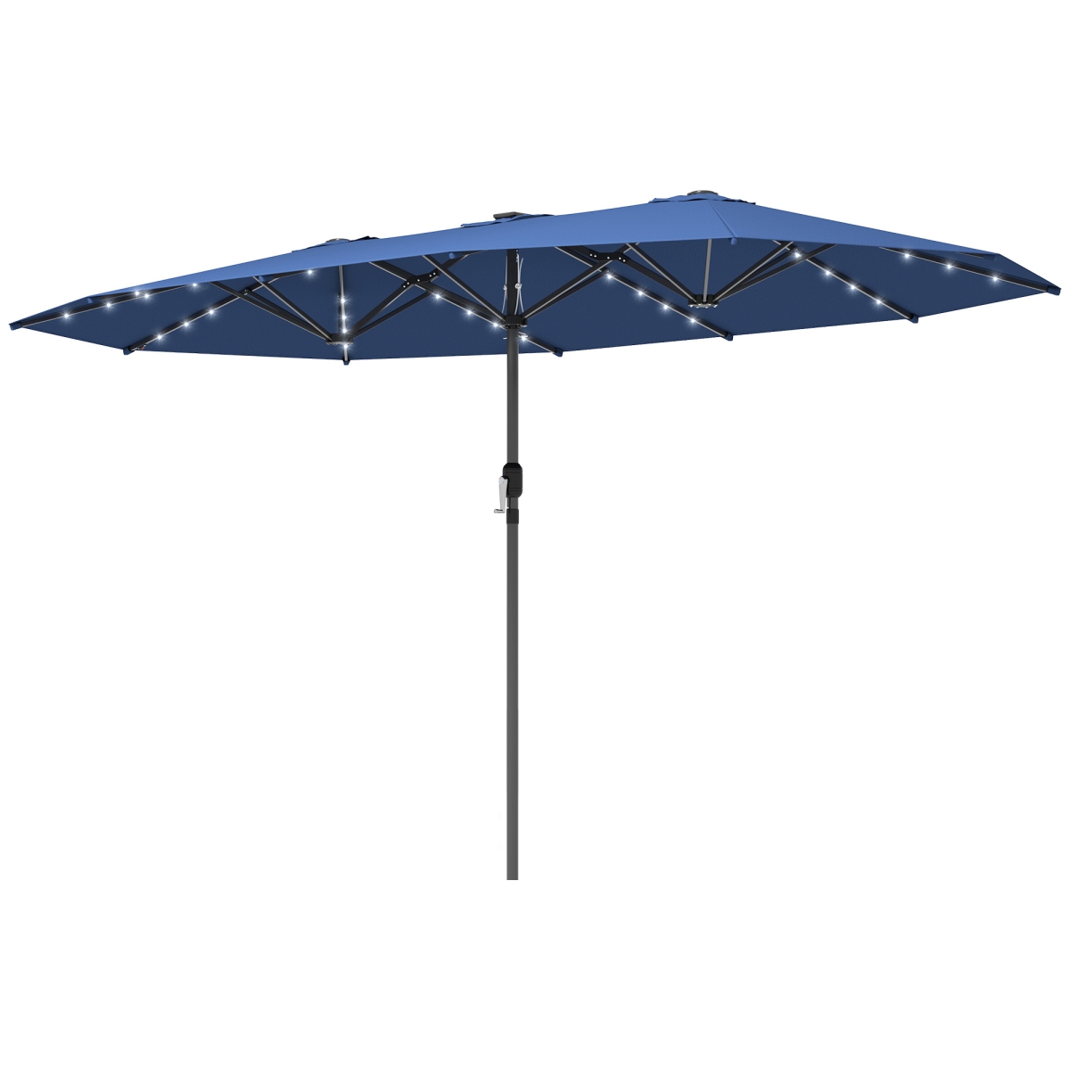 84D-178V80BU Outsunny Garden Parasol - Double-Sided Sun Umbrella with LED Solar Lights - Patio Parasol for Outdoor, Blue