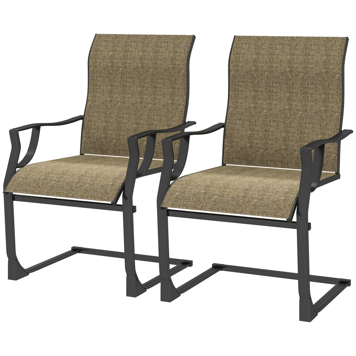 Picture of 212 Main 84G-660V00LR Outsunny C Spring Patio Dining Chairs with High Backrest - Armrest - Breathable Fabric & Metal Frame&#44; Light Brown - Set of 2 - 256 lbs