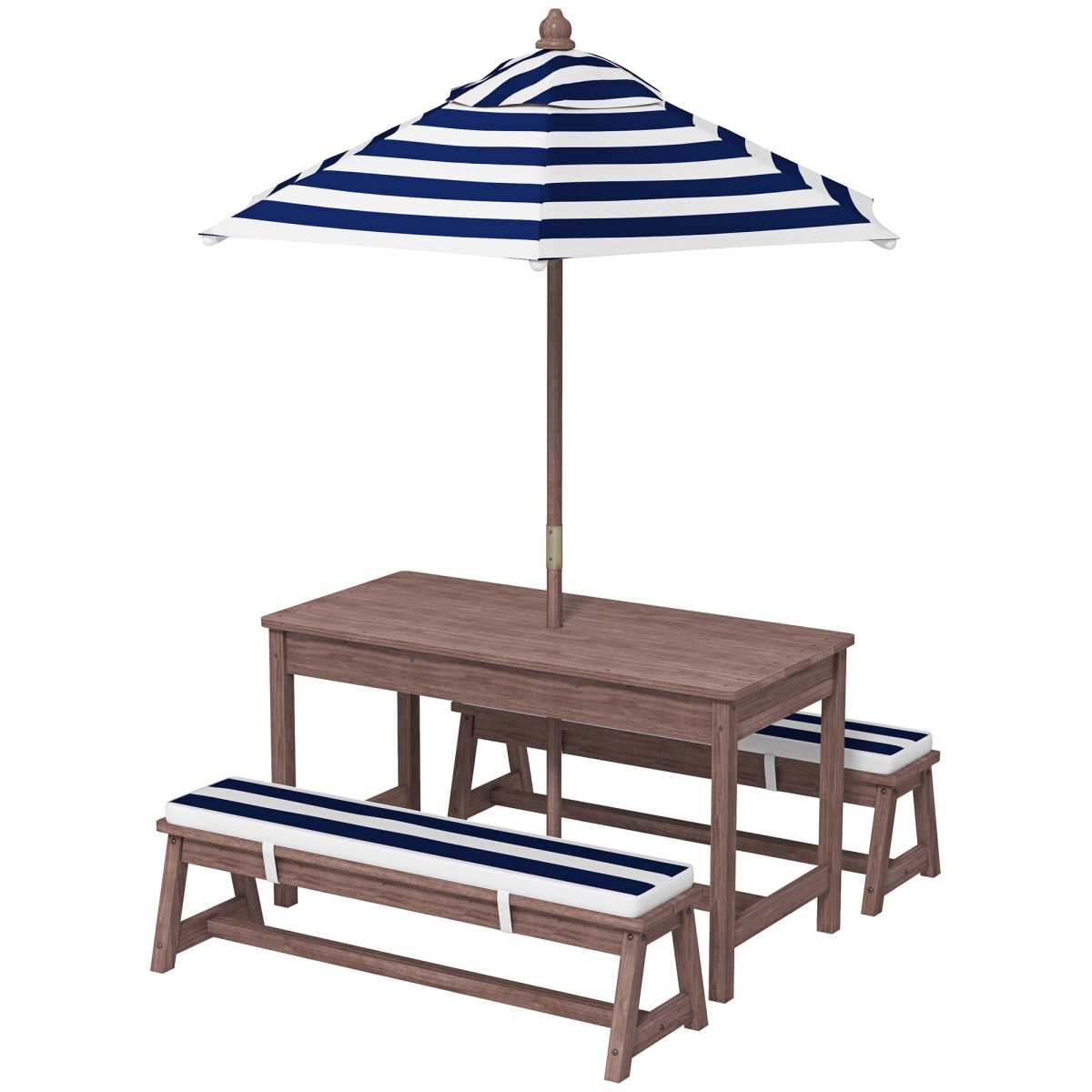 Picture of 212 Main 3E3-010V00DB Qaba Outdoor Wooden Kids Picnic Table & Bench Set with Cushions & Umbrella for Patio - Garden&#44; Navy Blue