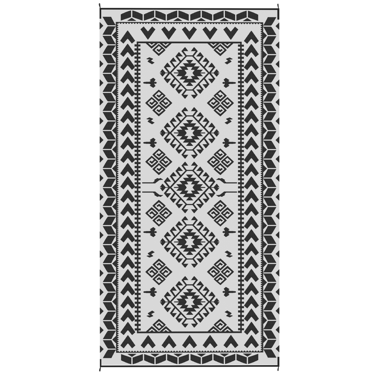 Picture of 212 Main 84J-062V02BK 9 x 18 ft. Outsunny Reversible Outdoor Rug - Waterproof Plastic Straw with Carry Bag&#44; Black & White Rhombus Patchwork