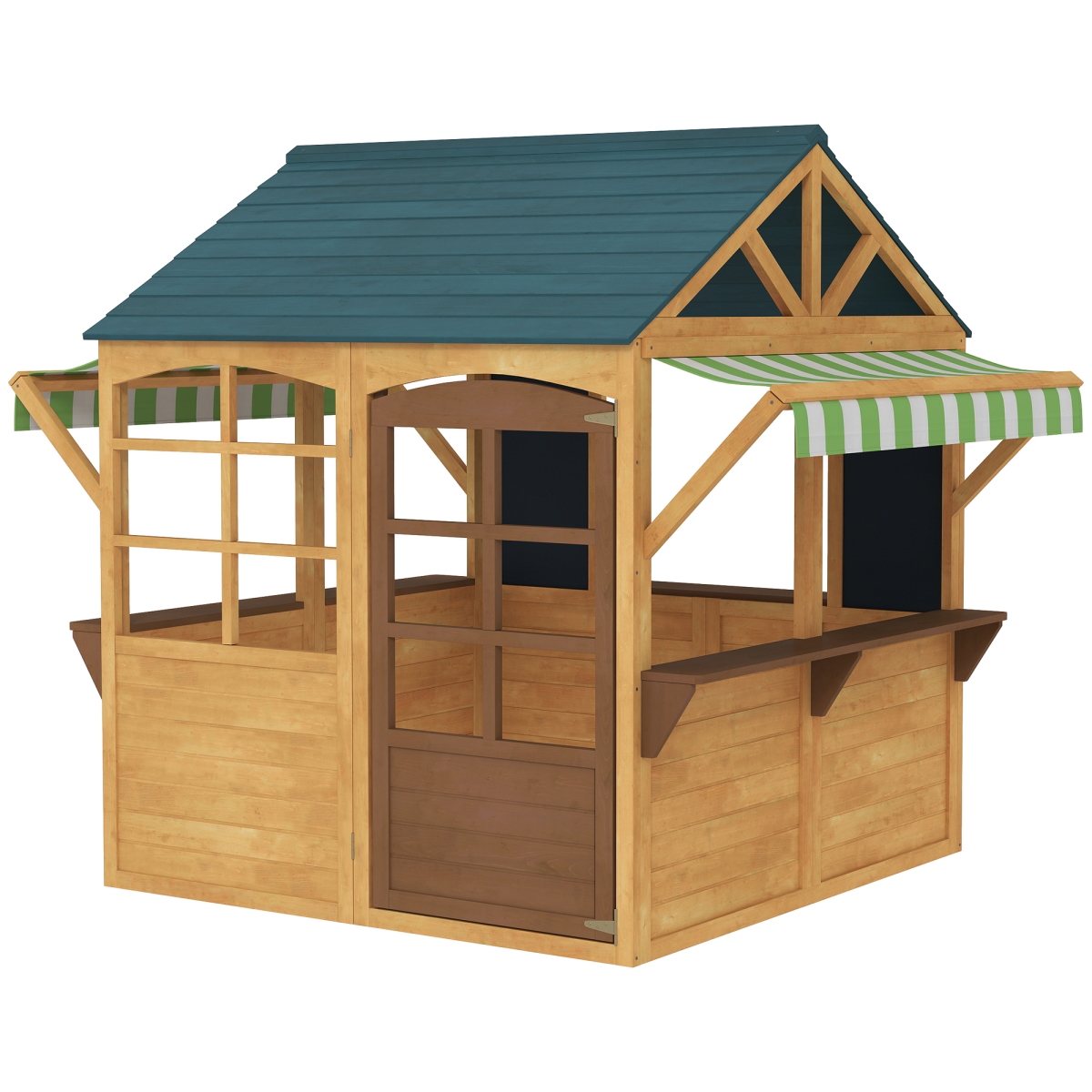 Picture of 212 Main 345-028V00YL Qaba Wooden Outdoor Playhouse - Foldable Kids Cottage with Windows - Working Door - Snack Bars - Waterproof Covers for 3-8 Years&#44; Brown
