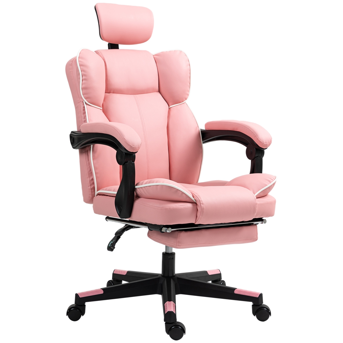 Picture of 212 Main 921-832V00PK HOMCOM PU Leather Office Chair - Executive Desk Chair with Headrest - Foot Rest - Swivel Wheels - Reclining Computer Chair&#44; Pink