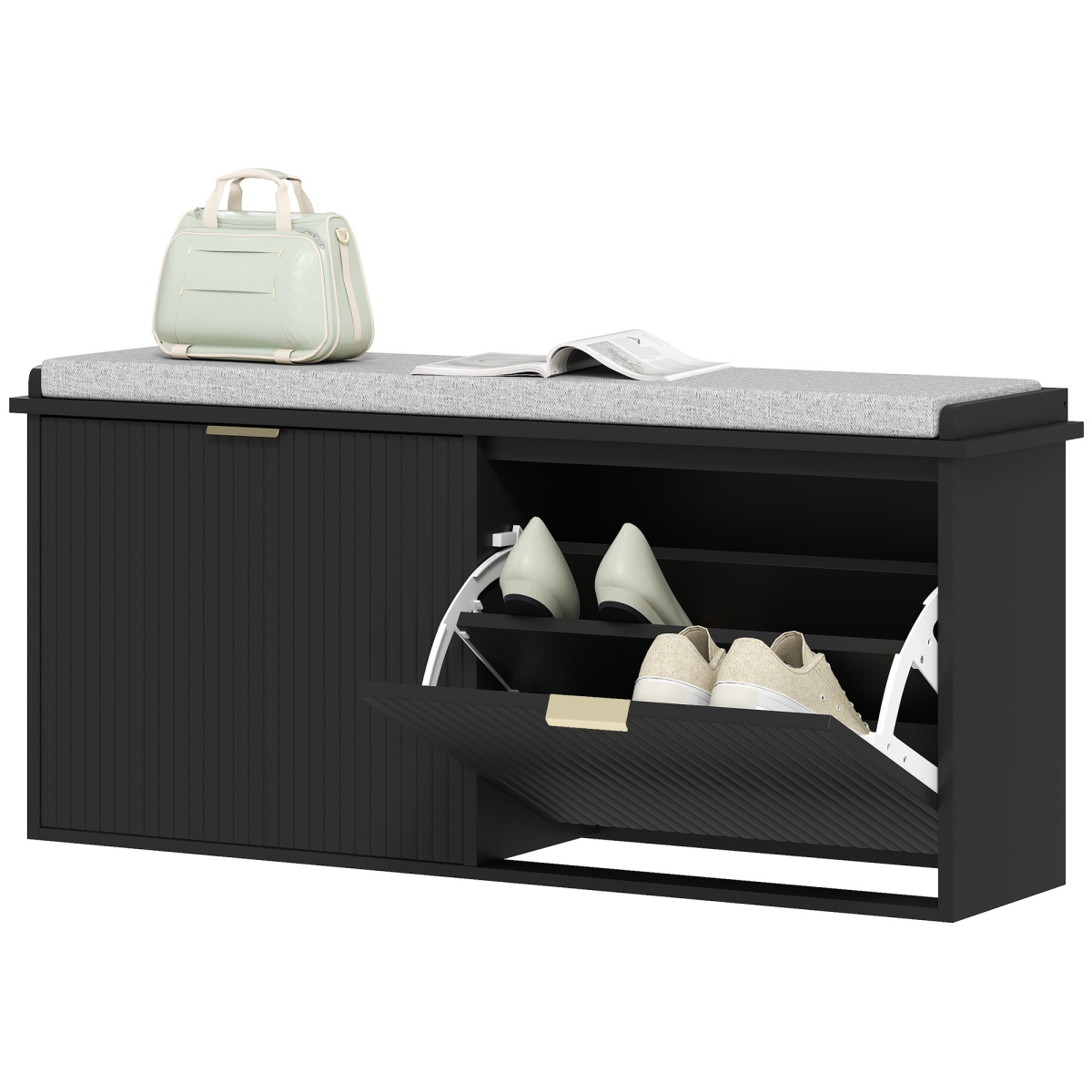Picture of 212 Main 837-559V82BK 40.9 x 10.2 x 18.7 in. HOMCOM Shoe Storage Bench with Padded Seat Cushion & Flip-Drawer - Entryway Bench - Shoe Cabinet&#44; Black