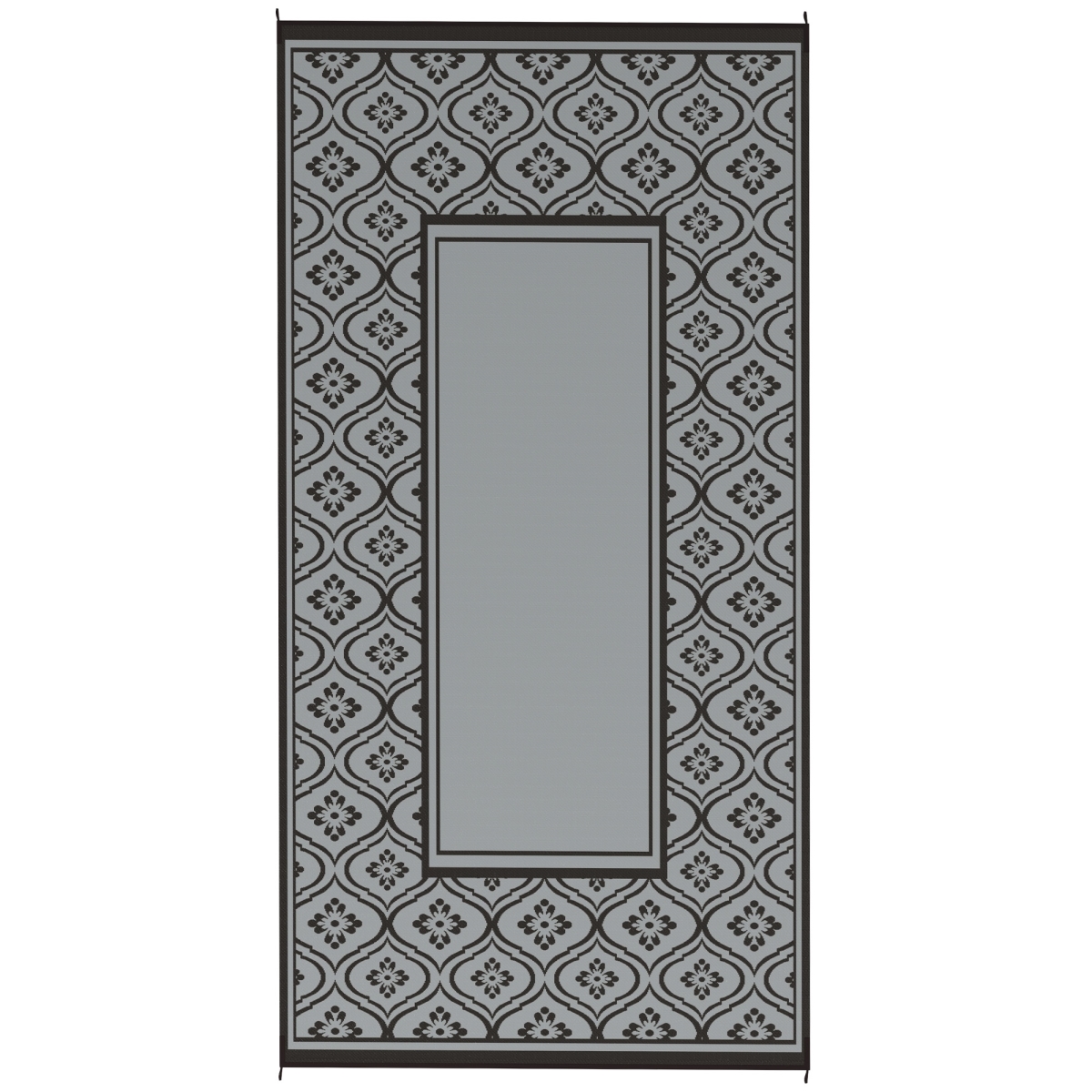 Picture of 212 Main 84J-064V02GY 9 x 18 ft. Outsunny Reversible Outdoor Rug - Waterproof Plastic Straw with Carry Bag&#44; Black & Gray Gourd Border