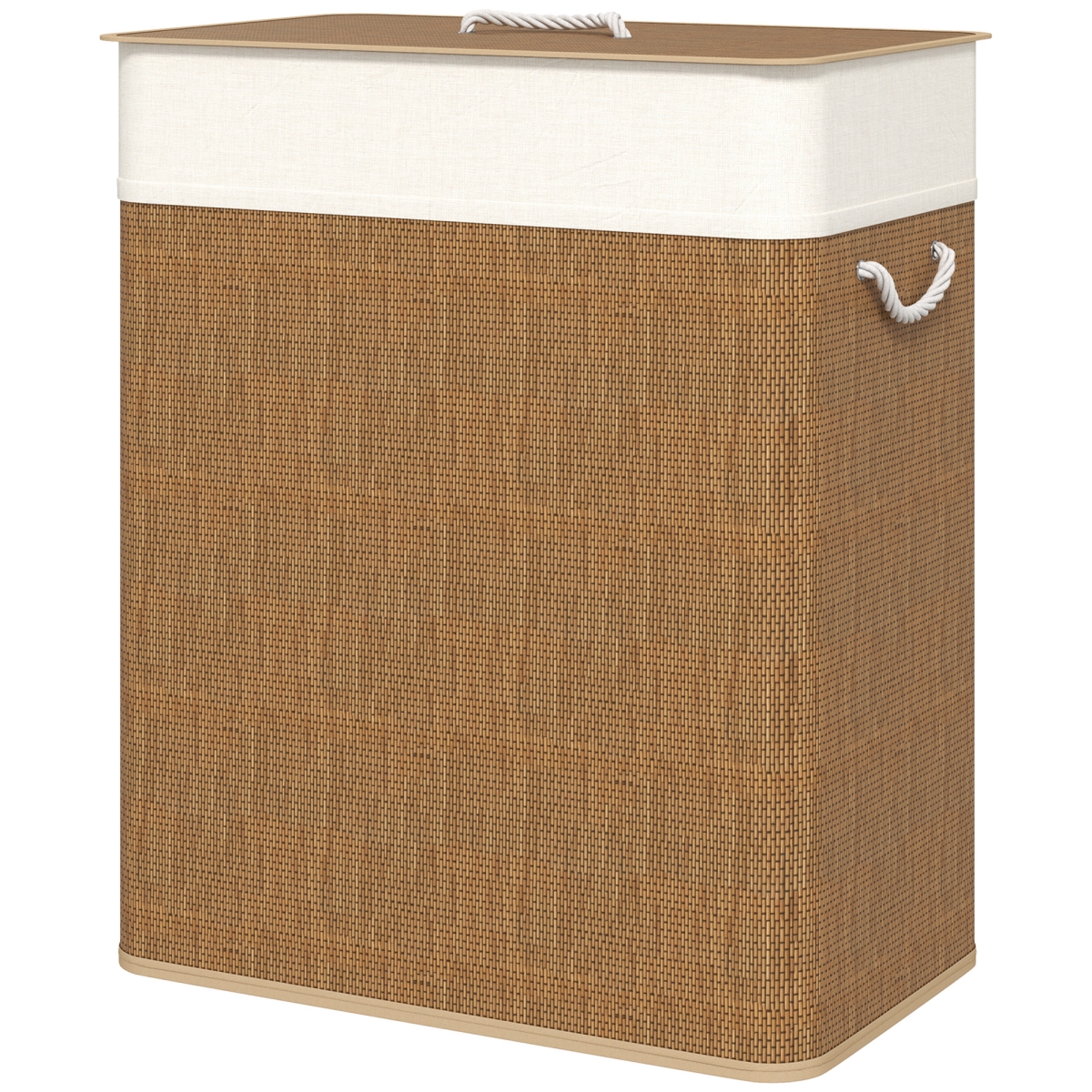 850-345V00BN 26.4 gal HOMCOM Double Laundry Basket with Lid - Bamboo Laundry Hamper with Rope Handles & Removable Liner, Brown