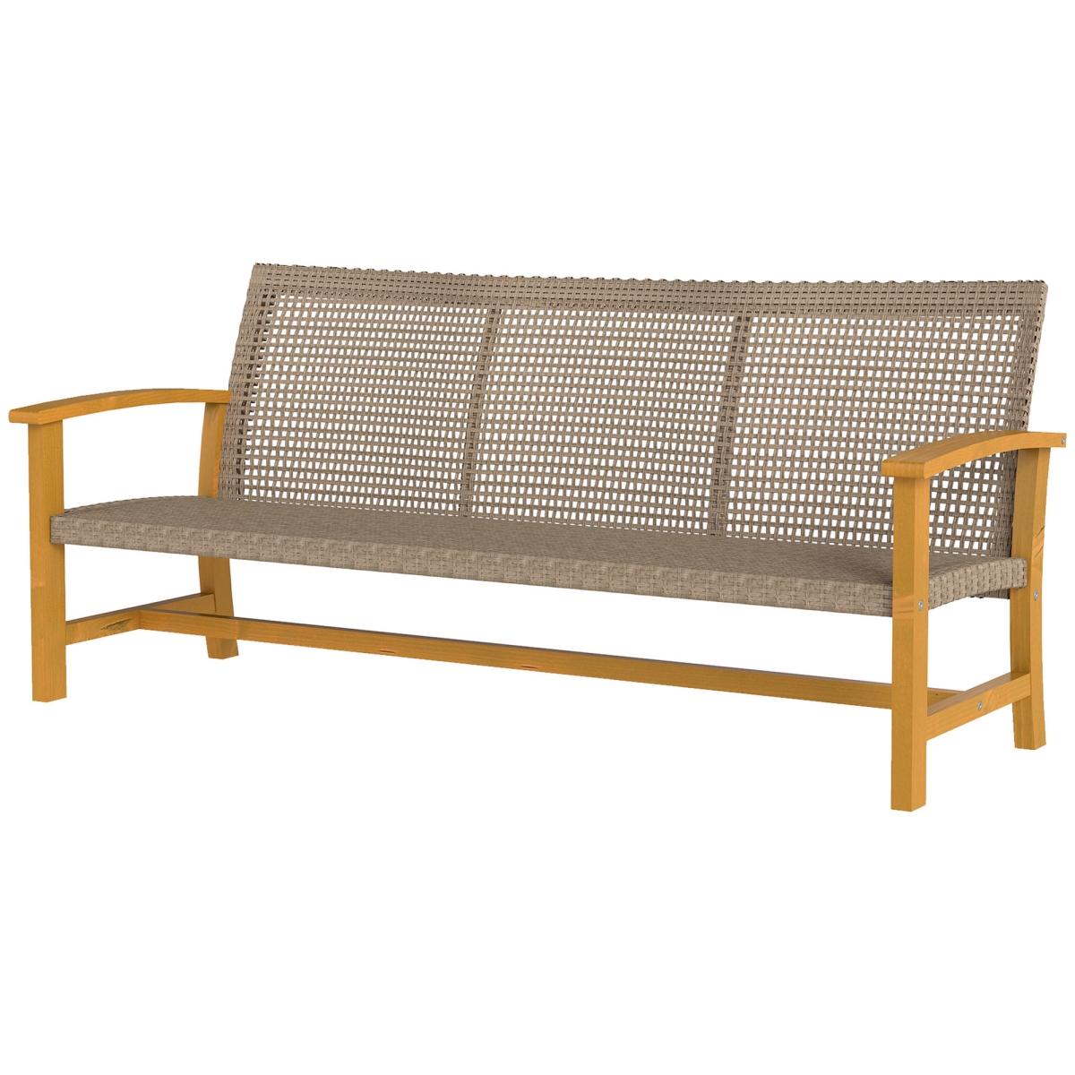 Picture of 212 Main 867-287V00TK Outsunny 3-Seat Wicker Outdoor Couch Patio Sofa - Acacia Wood Patio Furniture with Steel Seat Armrests&#44; Teak - 1000 lbs