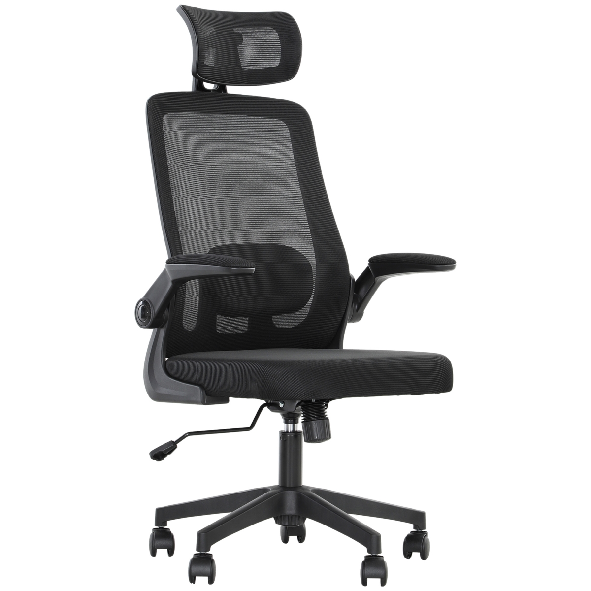 Picture of 212 Main 921-818V00BK HOMCOM Mesh Office Chair - Ergonomic Desk Chair with Flip-Up Armrest - Rotatable Headrest - Adjustable Lumbar Support&#44; Black