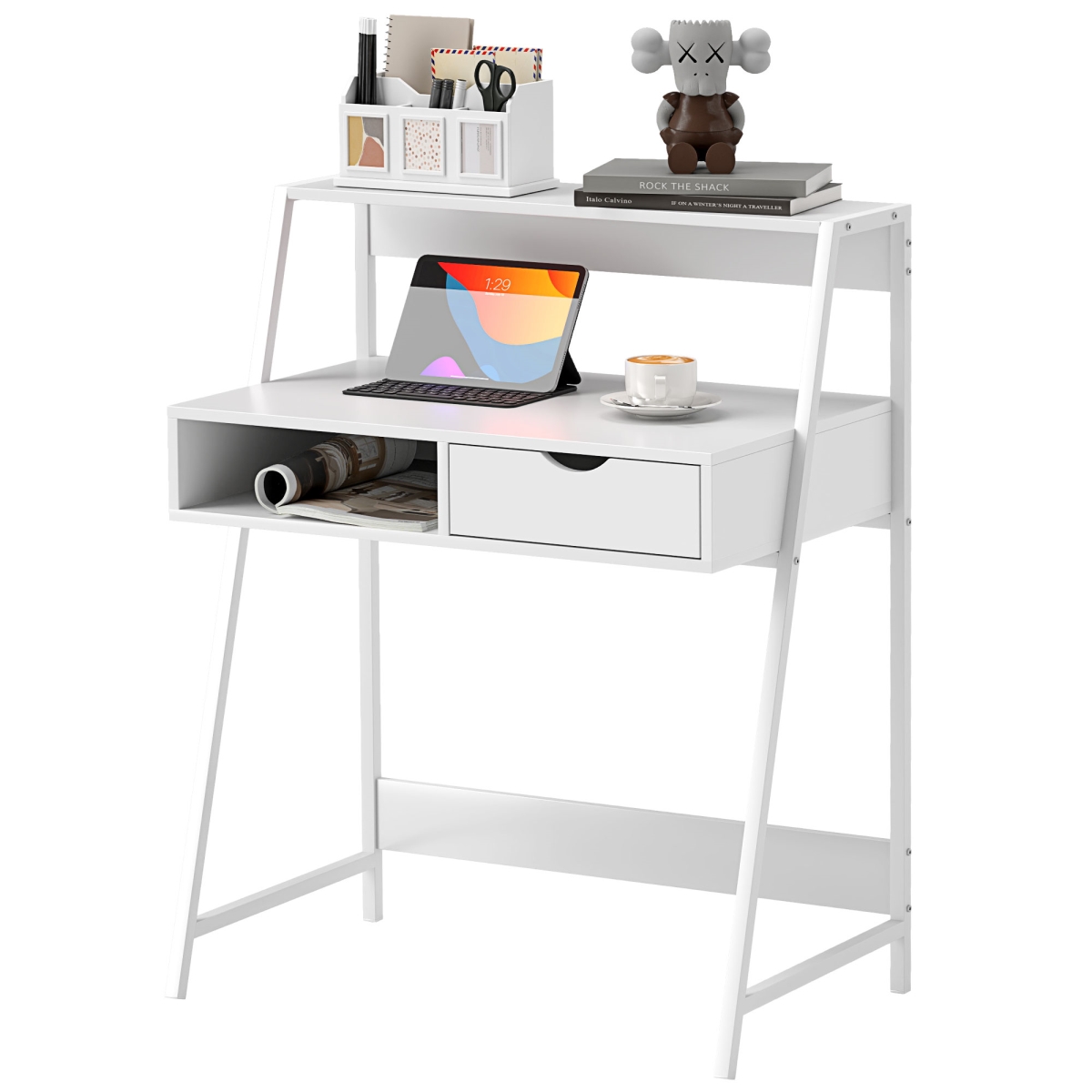 Picture of 212 Main 836-397V80WT HOMCOM Home Office Desk - Computer Desk for Small Spaces - Study Table with Drawer & Storage Shelves&#44; White