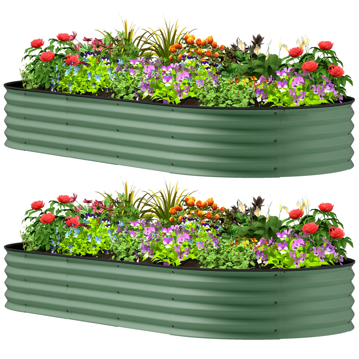 Raised Garden Bed Set - Green - 7 x 3 x 1 ft - 2 Piece - Galvanized Steel Frame