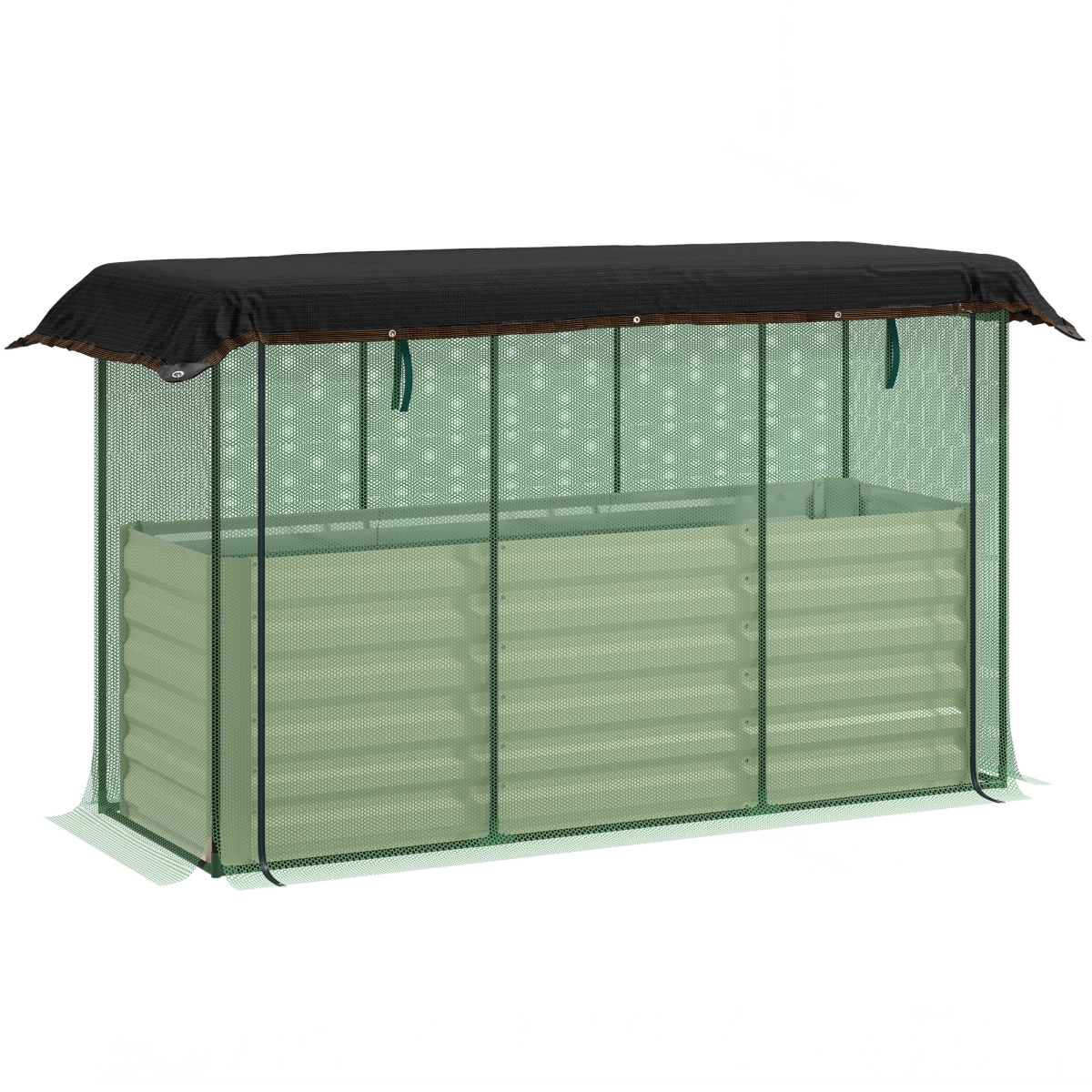 Outsunny Galvanized Steel Planter Box with Crop Cage & Shade Cloth - Raised Garden Bed for Flowers - Veggies & Herbs - Beige
