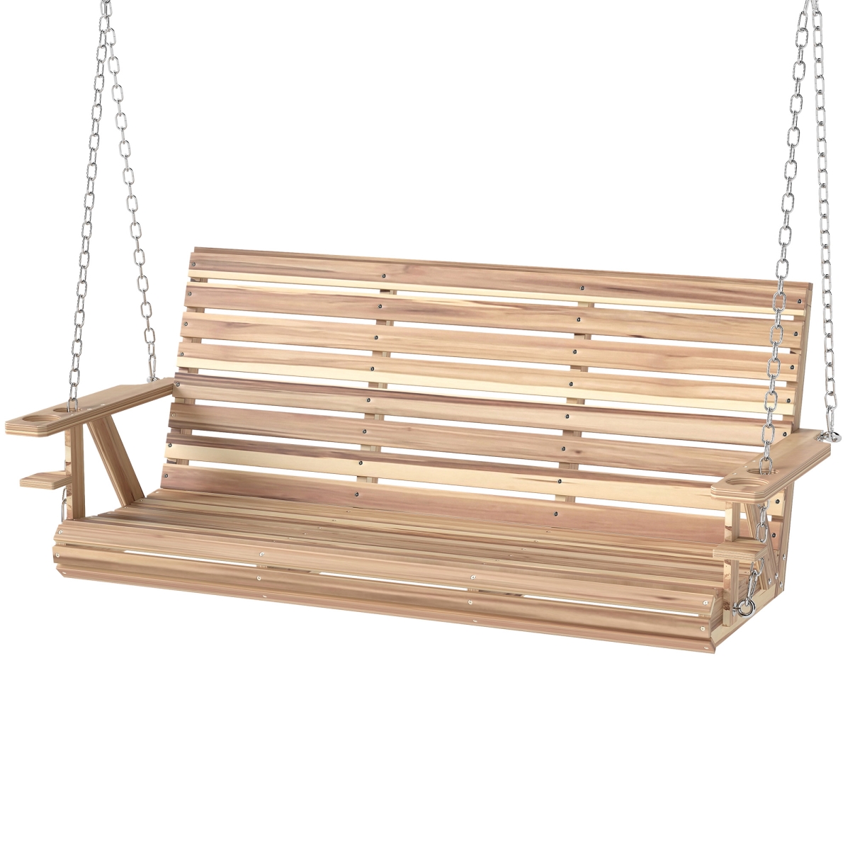 Picture of 212 Main 84A-351V00ND Outsunny 3-Seater Swing Bench - Wooden Porch Swing with Cupholders - Hanging Chains for Patio Garden&#44; Nature Wood