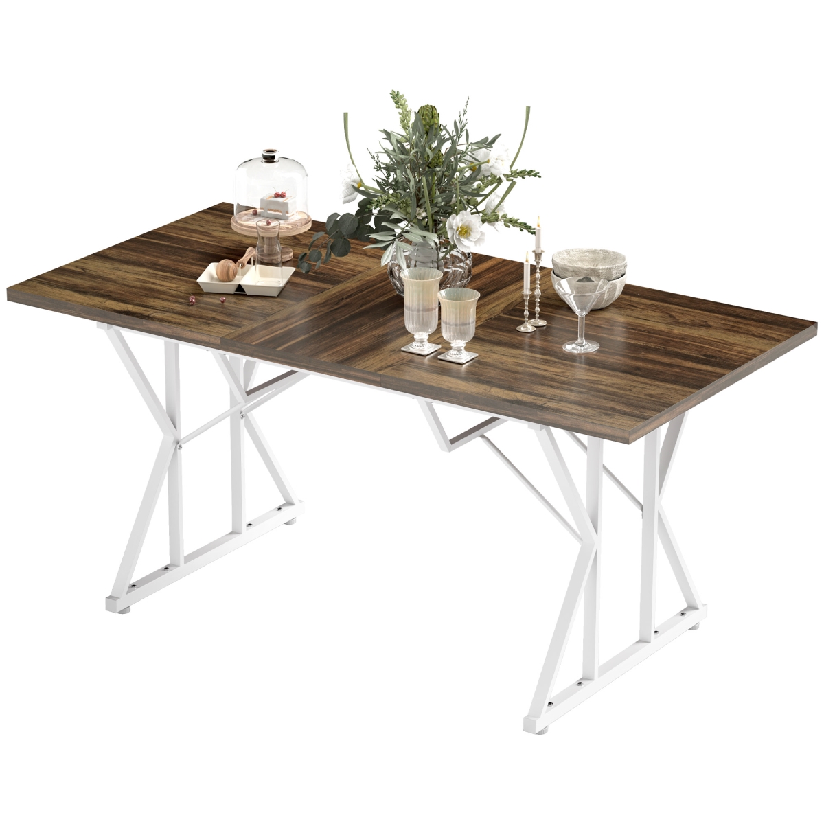 Picture of 212 Main 83A-206V80BN 63-47 in. HOMCOM Extendable Table Seat Up to Six - Extendable Farmhouse Dining Table with Heavy Duty Trestle Base&#44; Brown