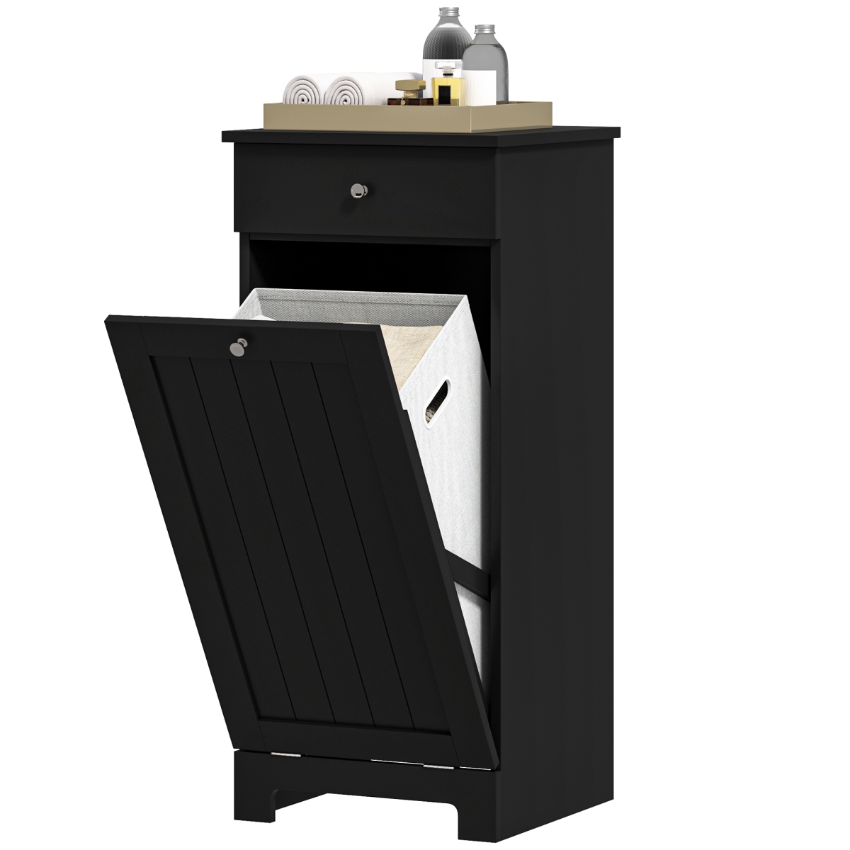 Picture of 212 Main 834-773V80BK HOMCOM Laundry Hamper Cabinet with Tilt Out Laundry Basket & Drawer&#44; Black