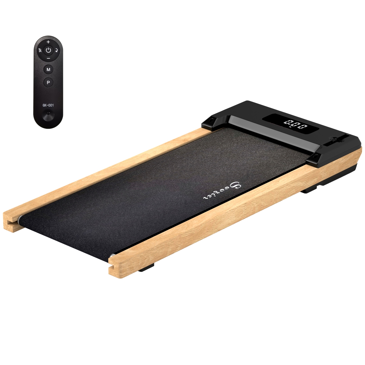 Picture of 212 Main A90-374V80ND Soozier 2.5 HP Walking Pad - Wood Under Desk Treadmill with Remote Control - Transport Wheels & LED Display for Home Gym Office&#44; Black & Natural
