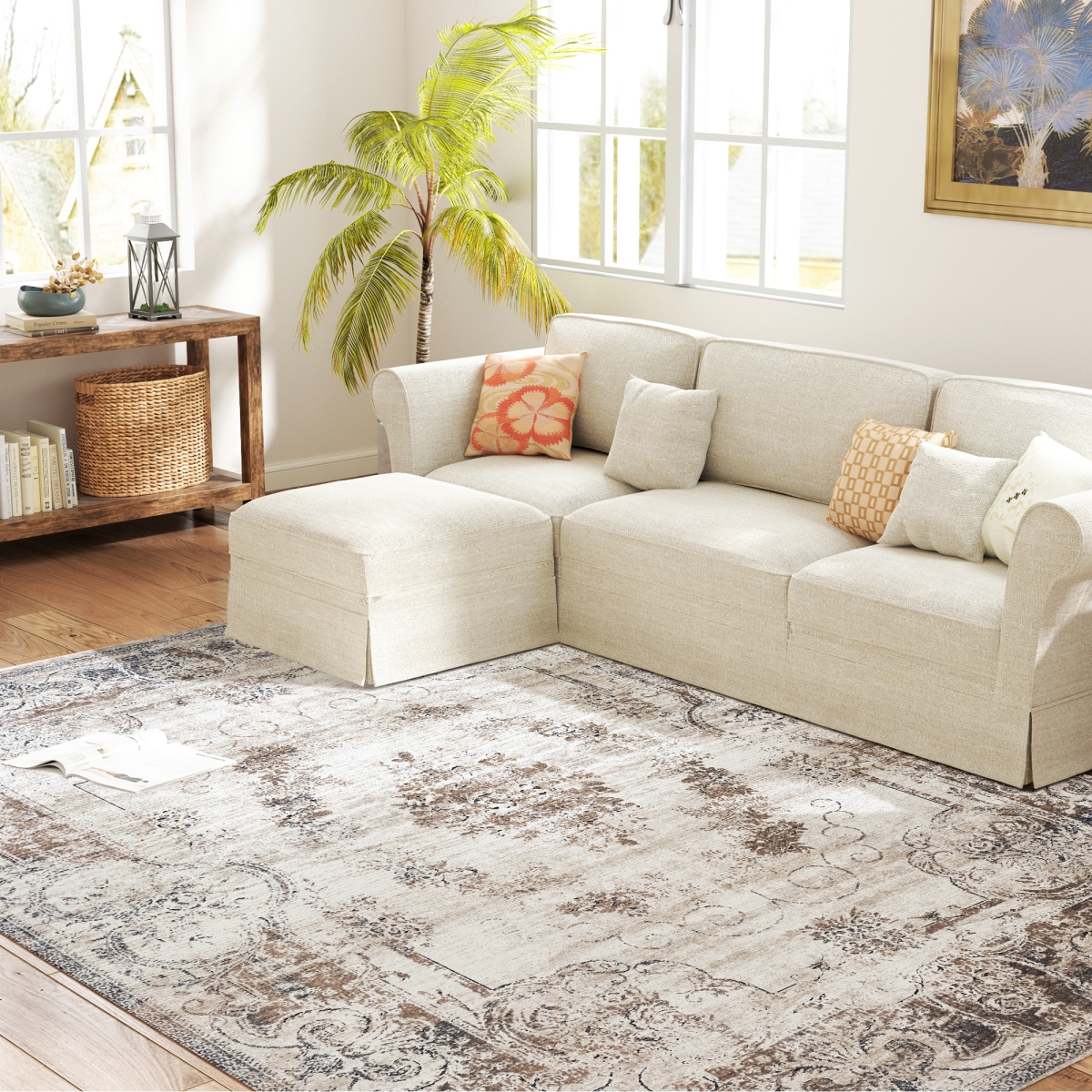 Picture of 212 Main 830-973V01BN 6 x 9 in. HOMCOM Boho Machine Made Rectangular Area Rug - Machine Washable Carpet for Living Room - Bedroom - Dining Room - Kitchen - Home Office&#44; Brown