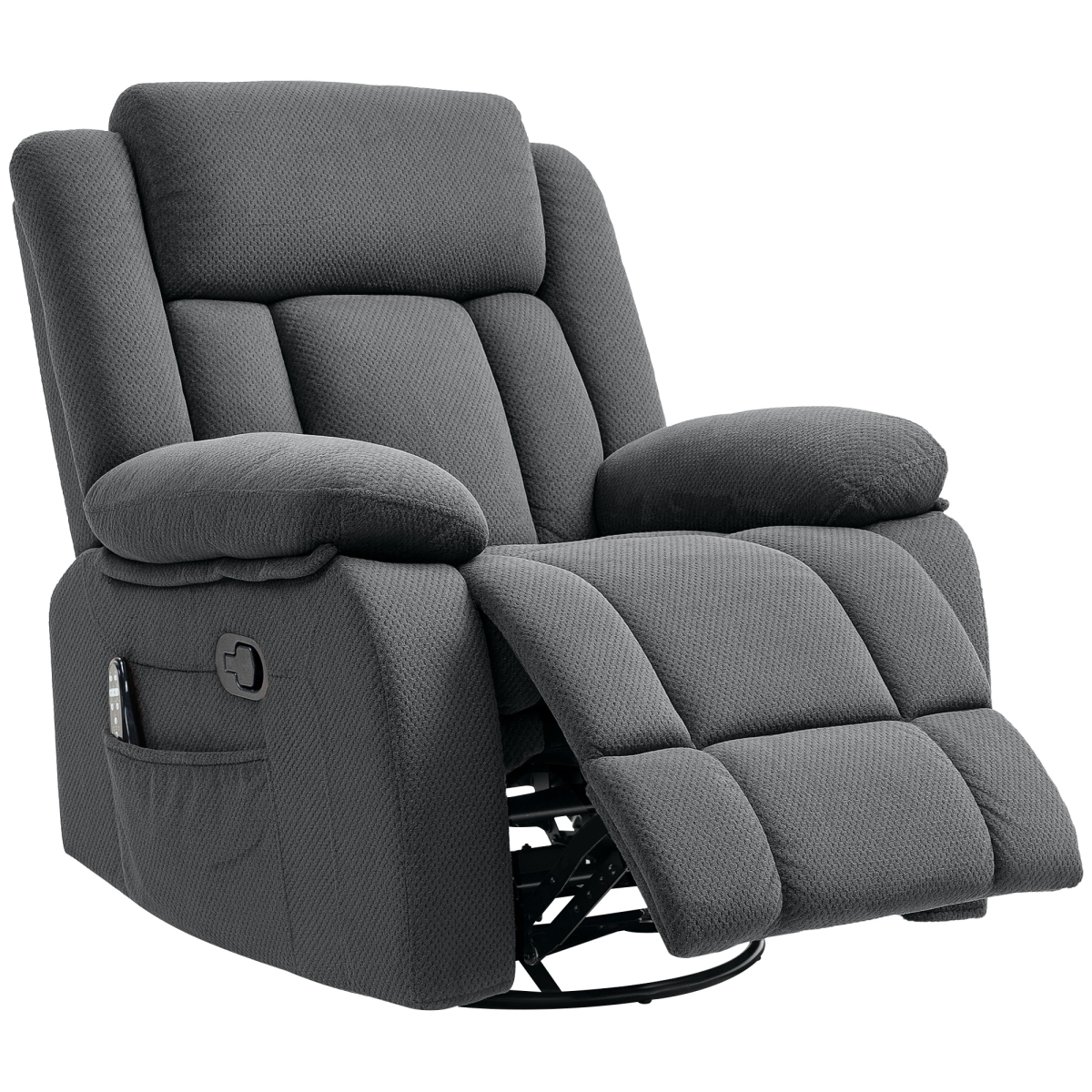 Picture of 212 Main 700-176V80GY HOMCOM Recliner Massage Armchair with Heat - Oversized Swivel Rocker with Footrest - Remote & Side Pockets&#44; Gray