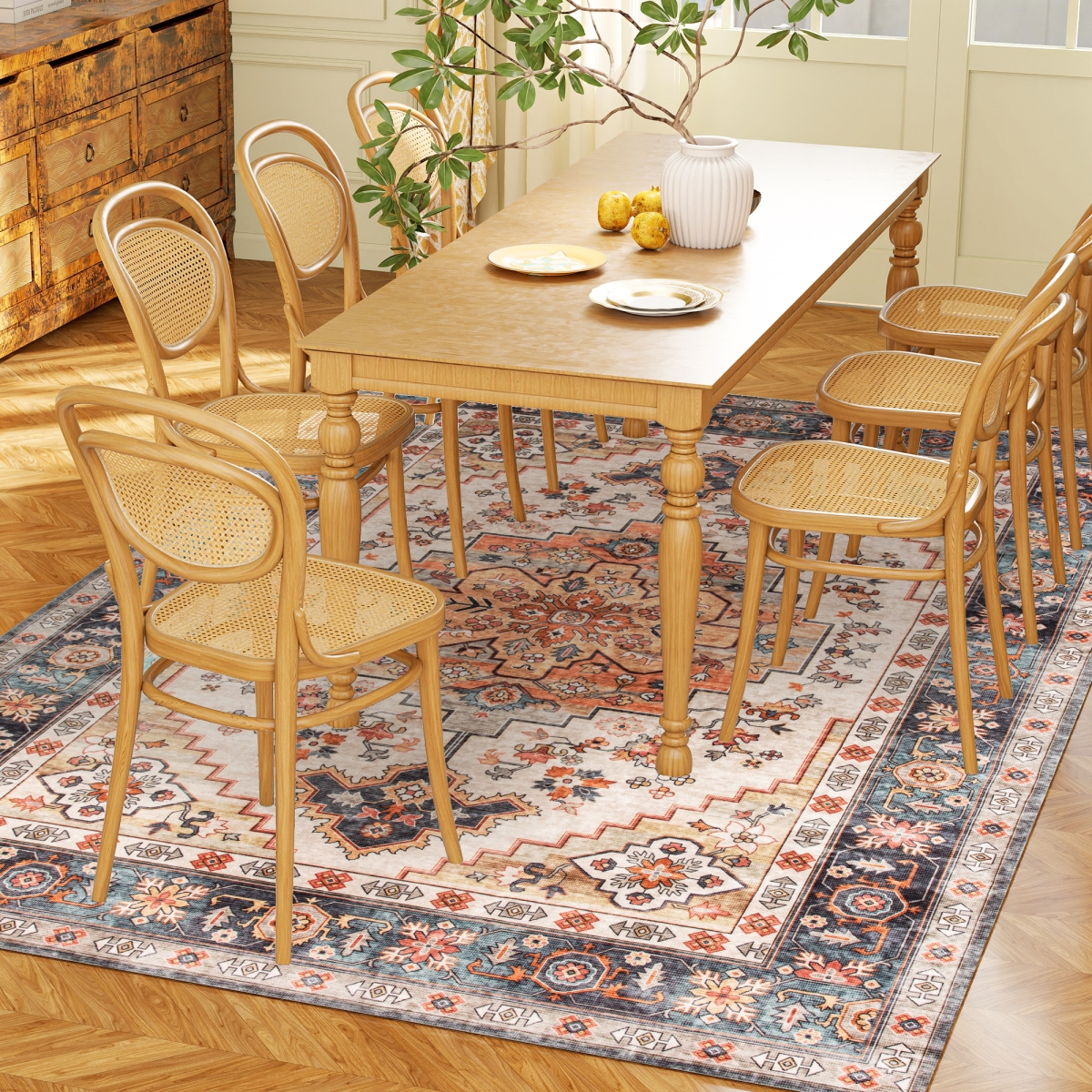4 x 6 ft. HOMCOM Area Rug, Machine Washable Rug - Non-Slip Boho Print Pattern Medallion Carpet for Living Room & Bedroom -Tawny Brown