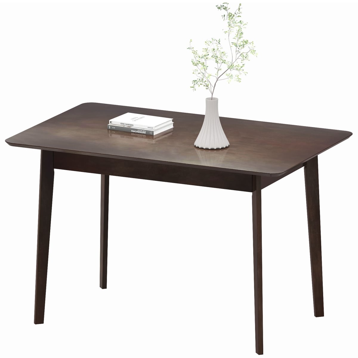 47.2 in. HOMCOM Rectangle Dining Table for 4, Mid-Century Modern Kitchen Table with Rubber Wood Frame for Dining Room, Dark Mahogany