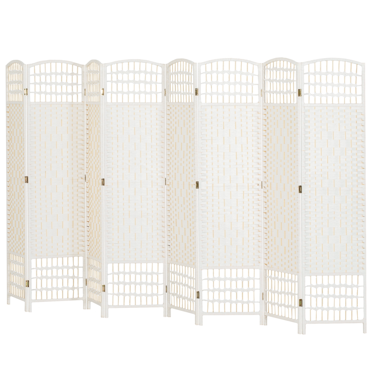 830-701V03WT HOMCOM 8 Panel Folding Room Divider - Portable Privacy Screen Wave Fiber Room Partition for Home Office - White
