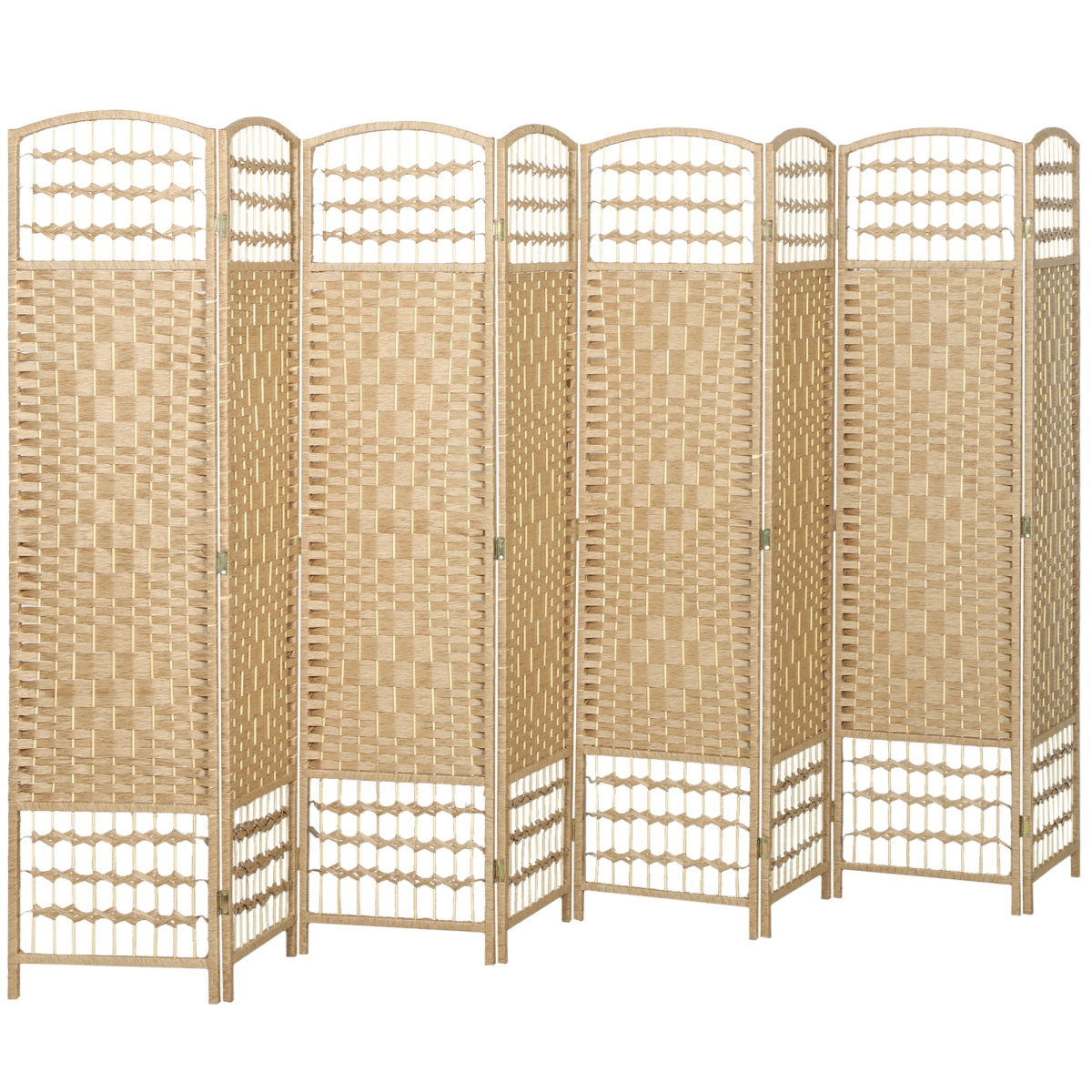 830-701V03ND HOMCOM 8 Panel Folding Room Divider - Portable Privacy Screen Wave Fiber Room Partition for Home Office - Natural